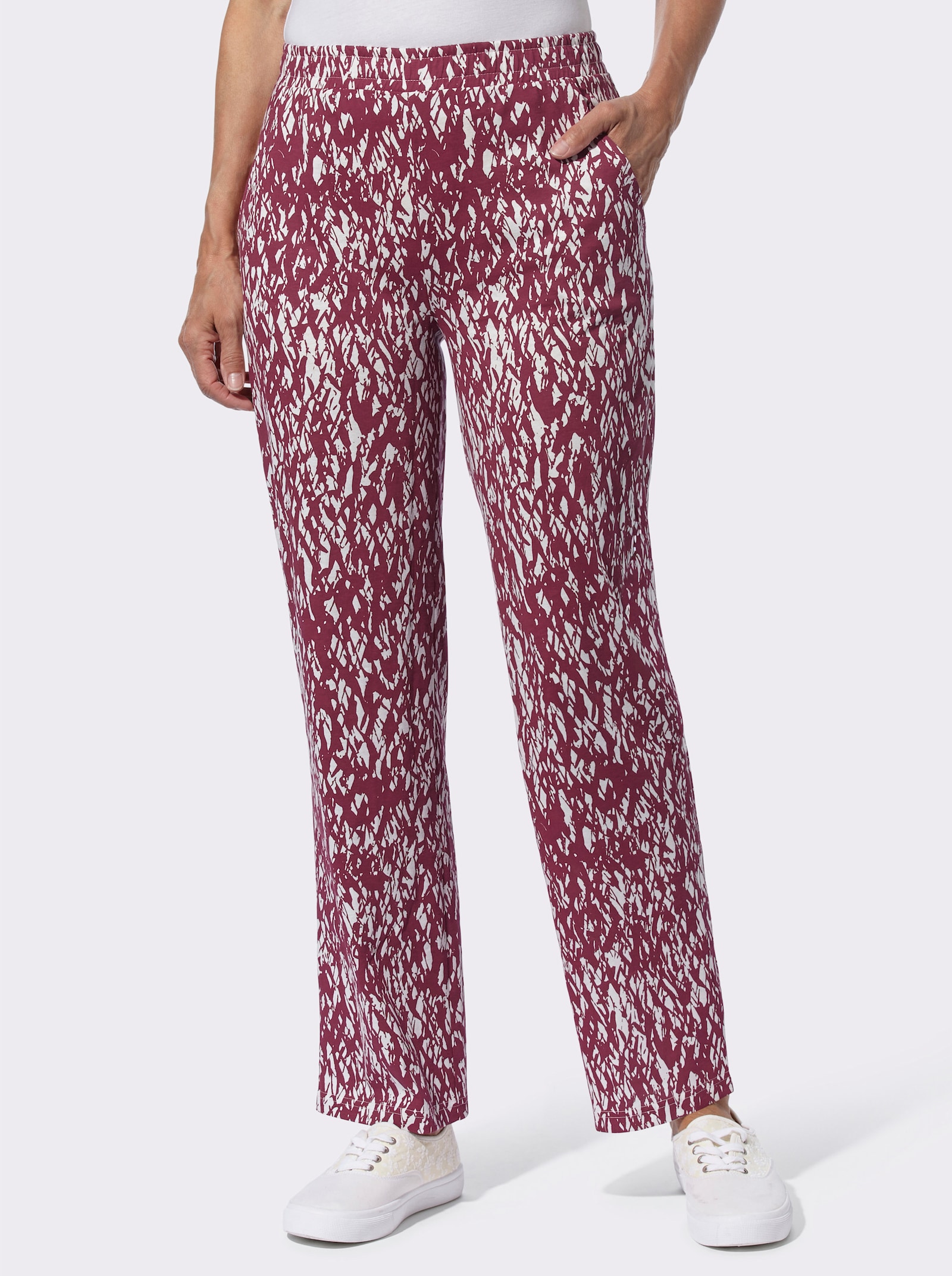 Vrijetijdsbroek met twee zakken, bedrukt - bordeaux/ecru bedrukt