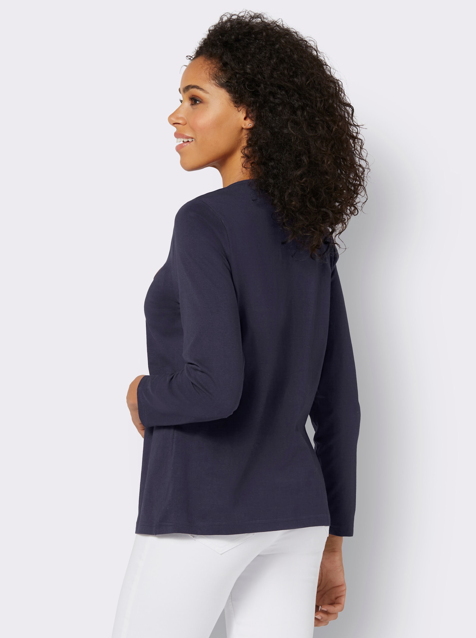 Longsleeve met afgebiesde ronde hals - marine