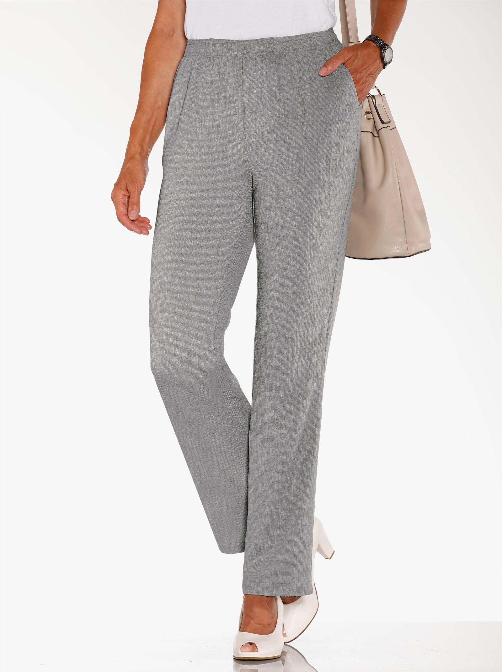 Comfortbroek van gestructureerd materiaal - steengrijs