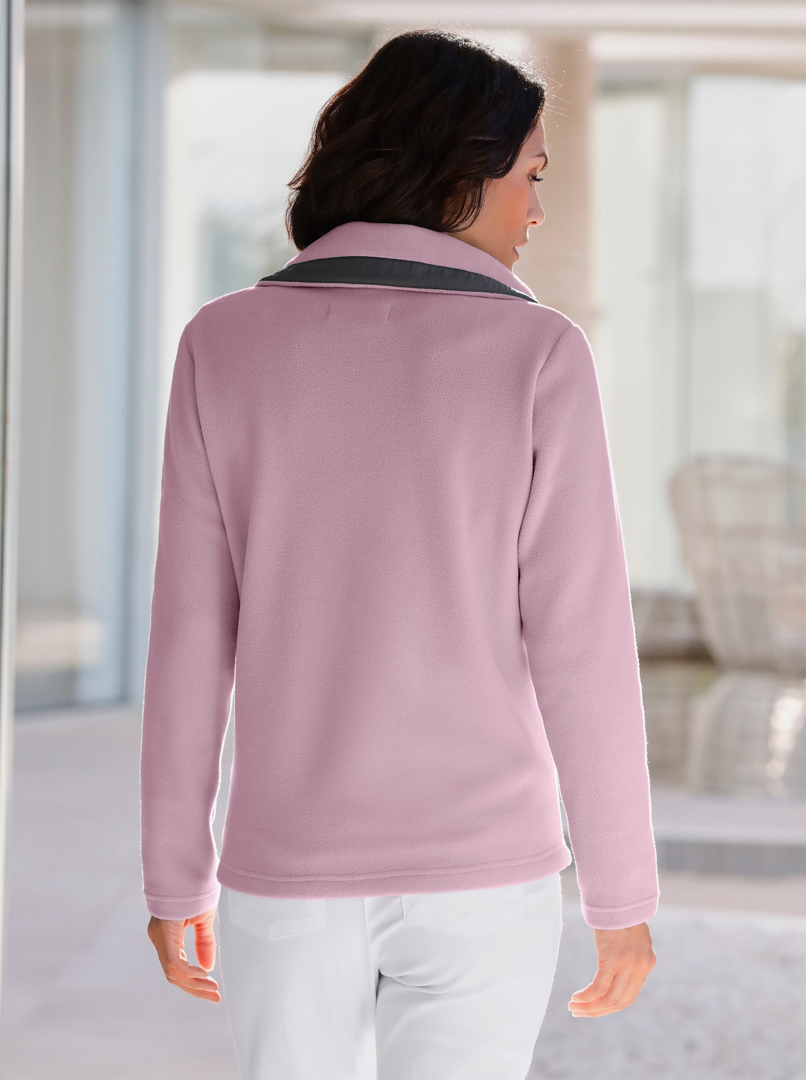 Veste polaire avec poches à glissière en biais - rose