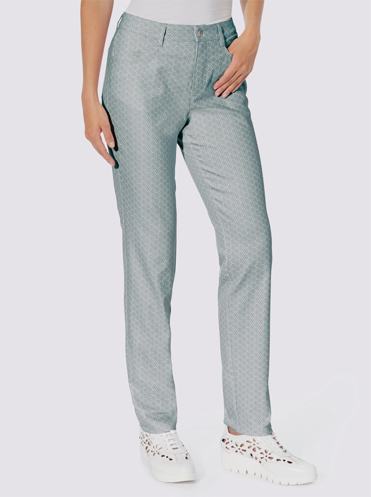 heine Broek met print - jade/ecru bedrukt