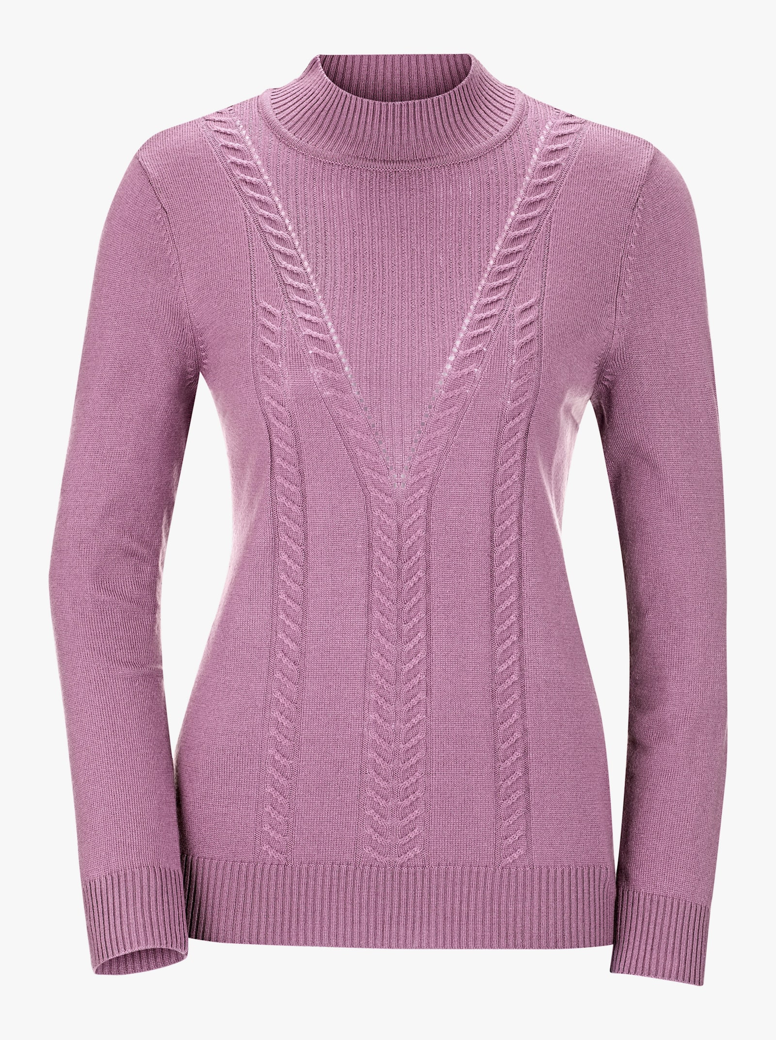 Stehkragenpullover mit Zopfmuster - orchidee