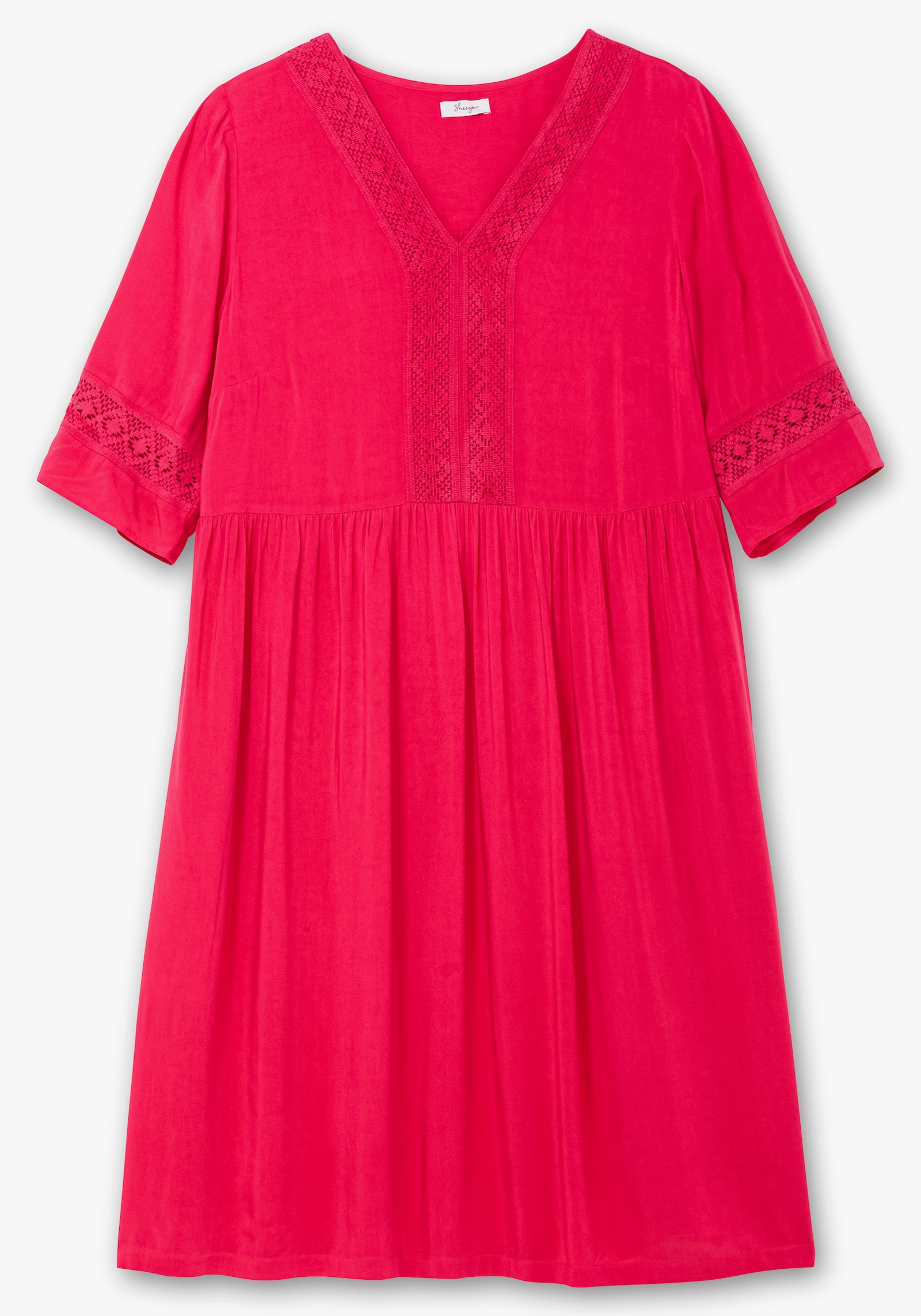 sheego A-Linien-Kleid mit Häkelspitze - pink
