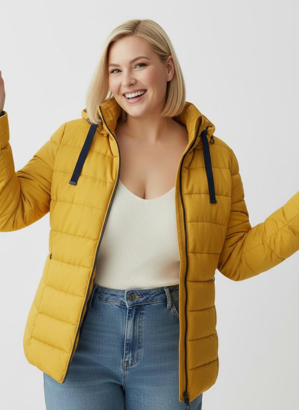 Steppjacke mit elastischer Kontrast-Paspelierung - ocker