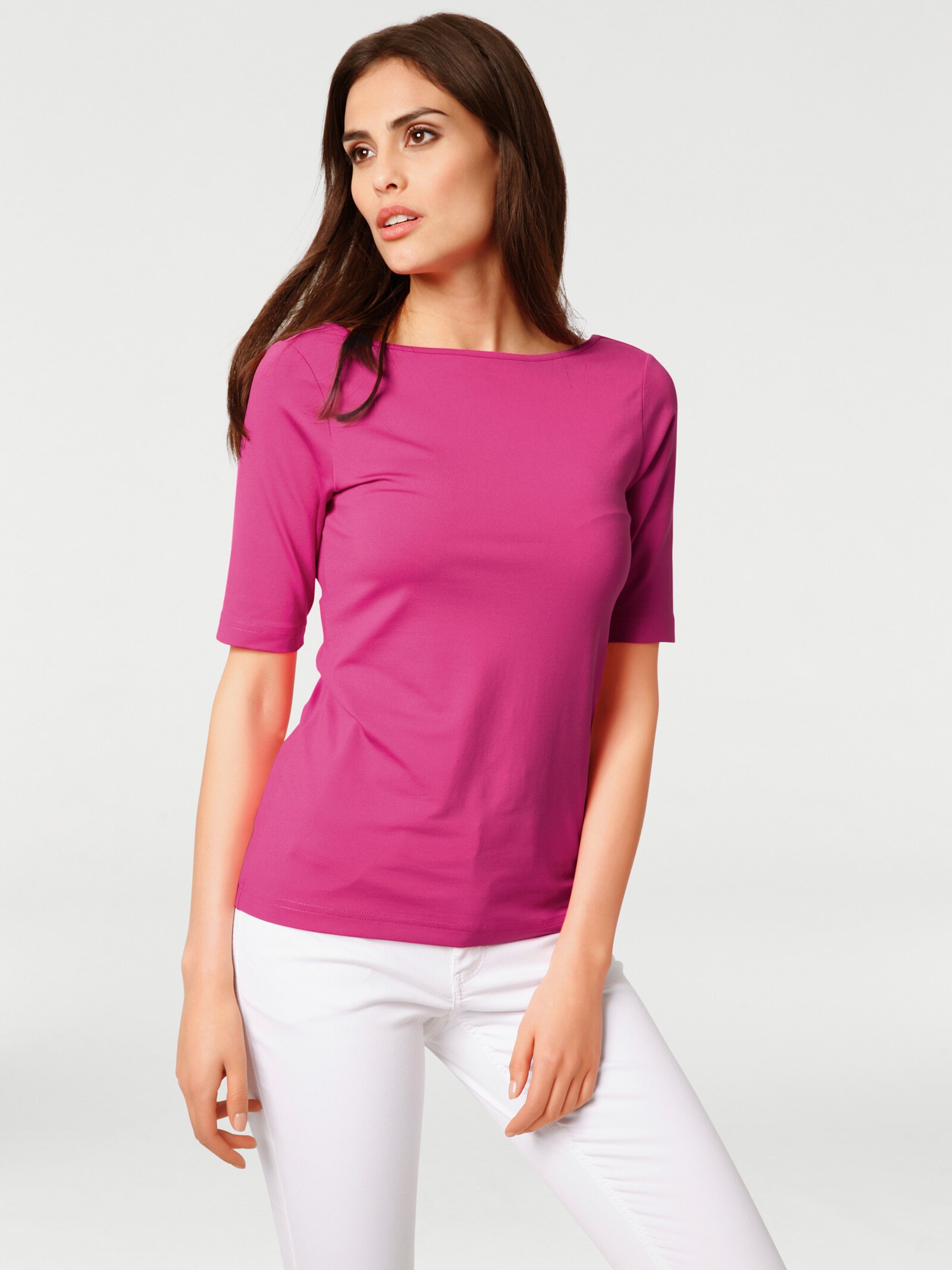 heine Shirt met korte mouwen en V-hals achter - fuchsia
