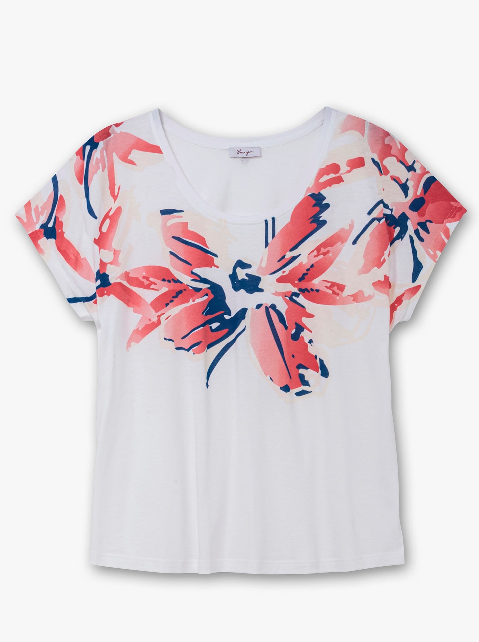 sheego Shirt mit weitem Rundhals und Blütenprint - ecru bedruckt