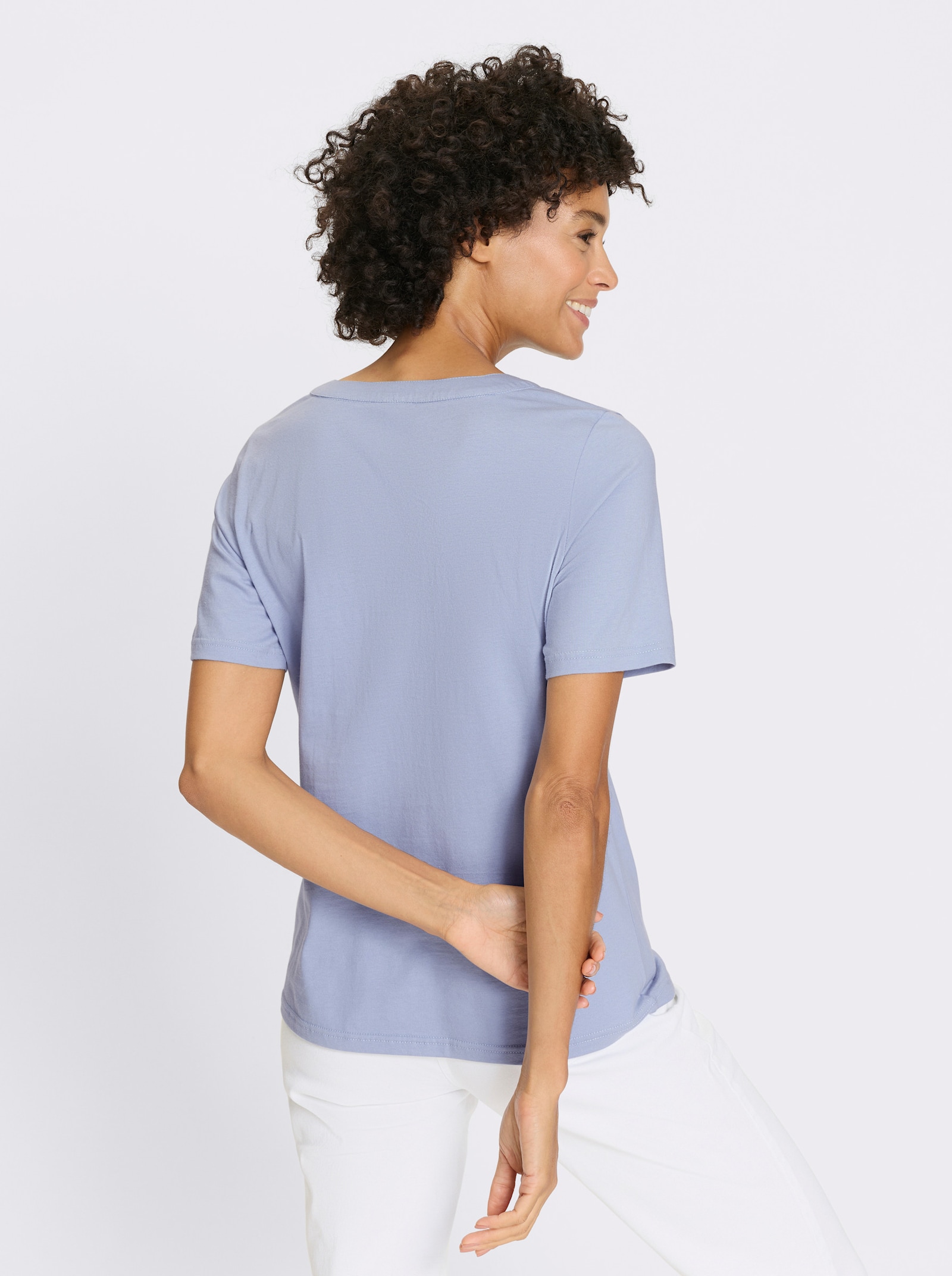 Kurzarmshirt mit Kontrastknöpfen - bleu