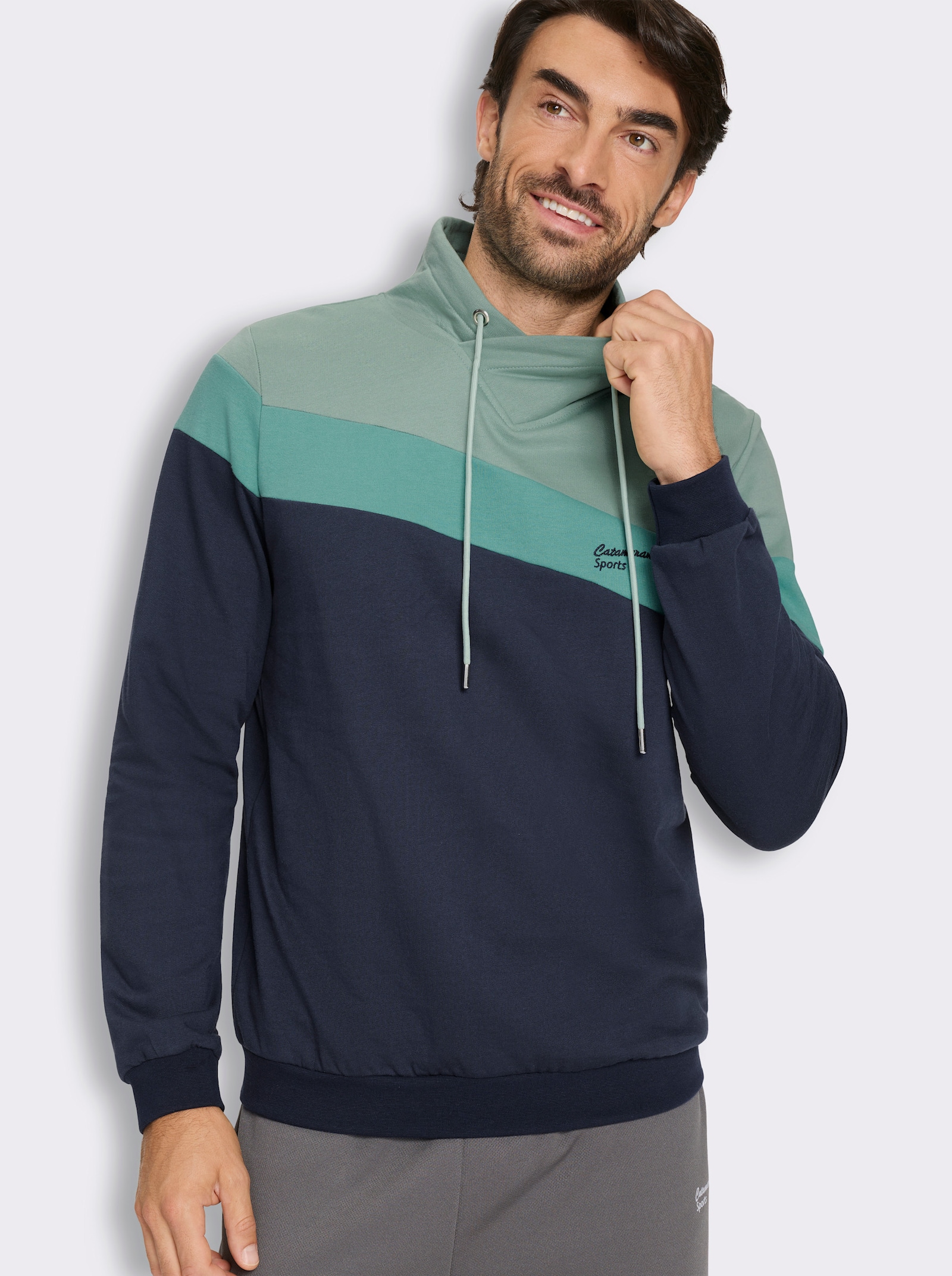 Catamaran Sports Sweatshirt mit weitenregulierbarem Kragen - marine-kalkmint
