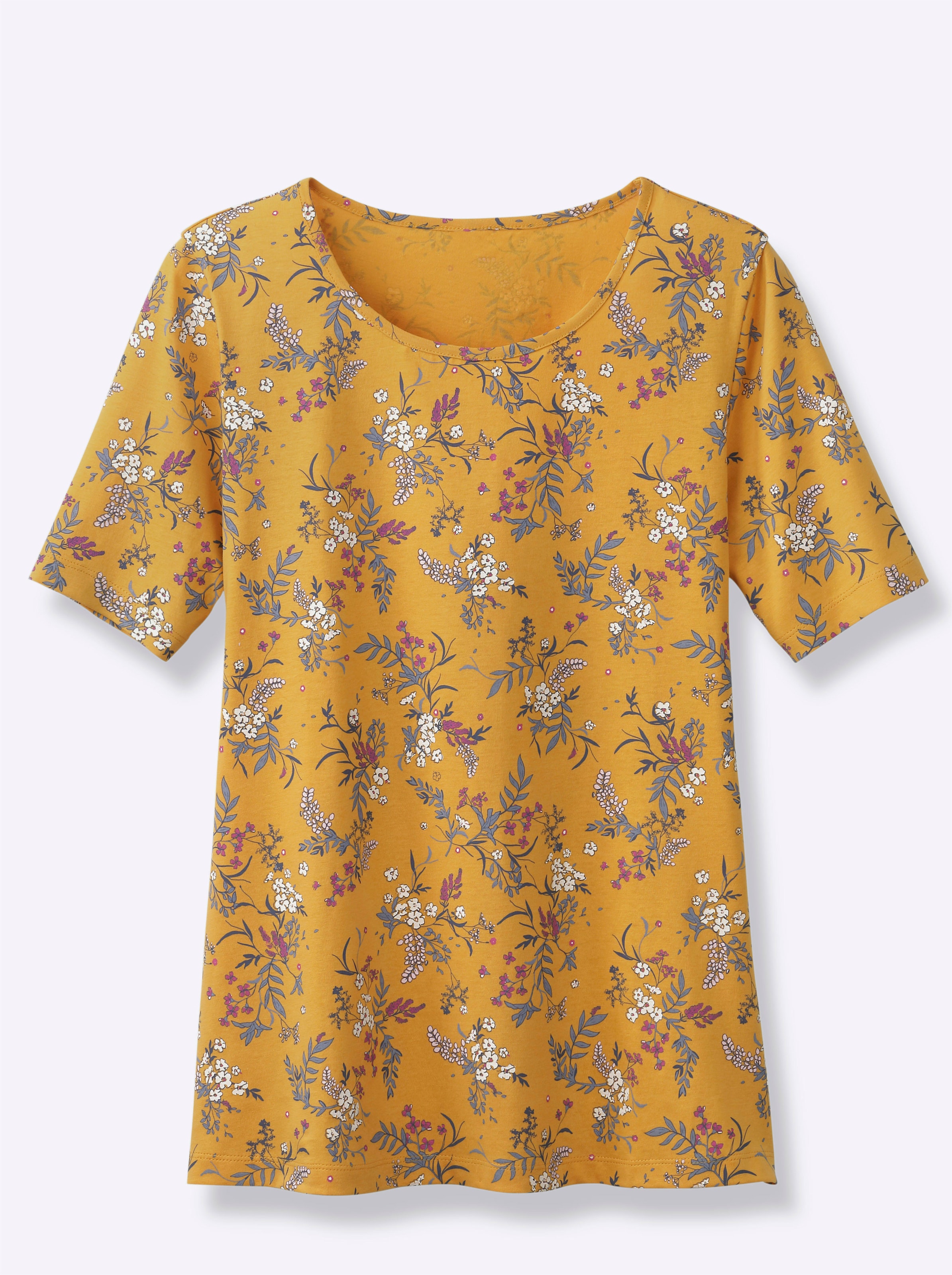 Witt Damen Print-Shirt mit kleinen Blümchen, ocker-bedruckt