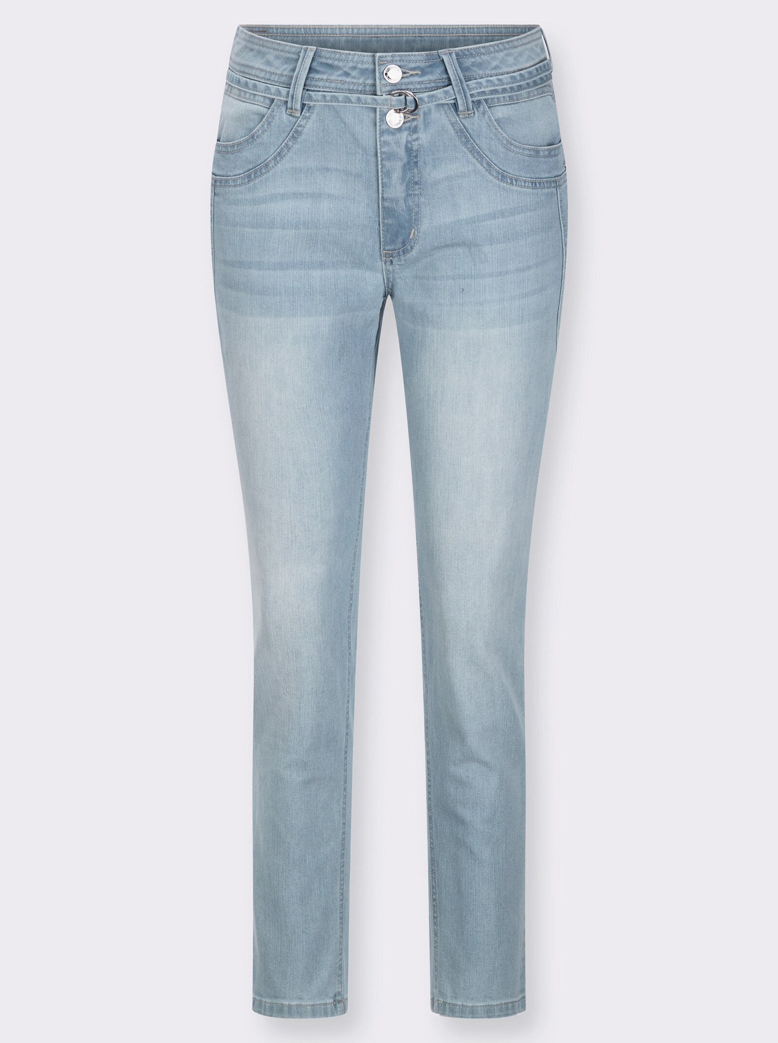 Jeans mit schmalem Gürtel - blue-bleached