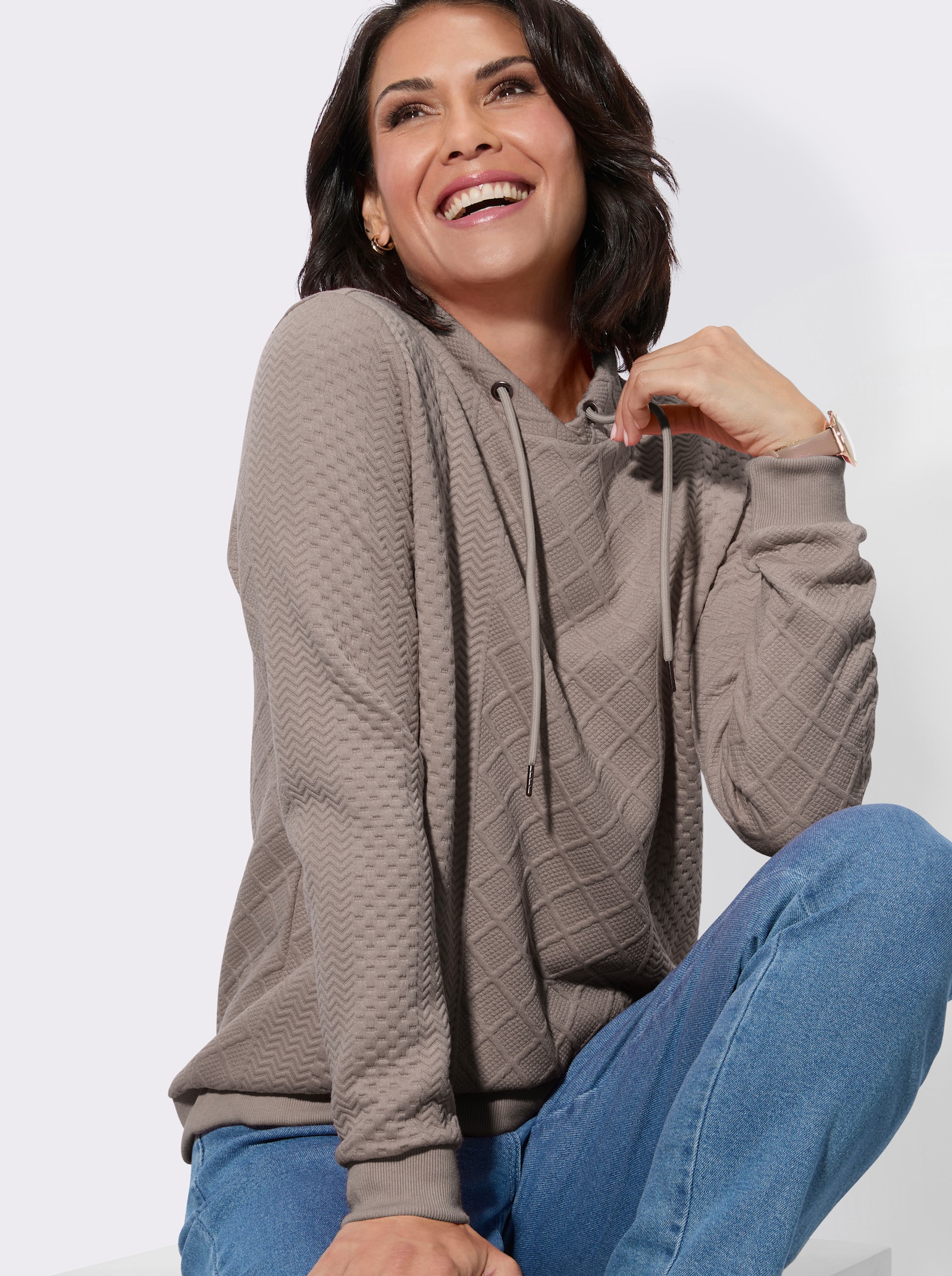 Sweatshirt mit überlappendem Stehkragen - taupe