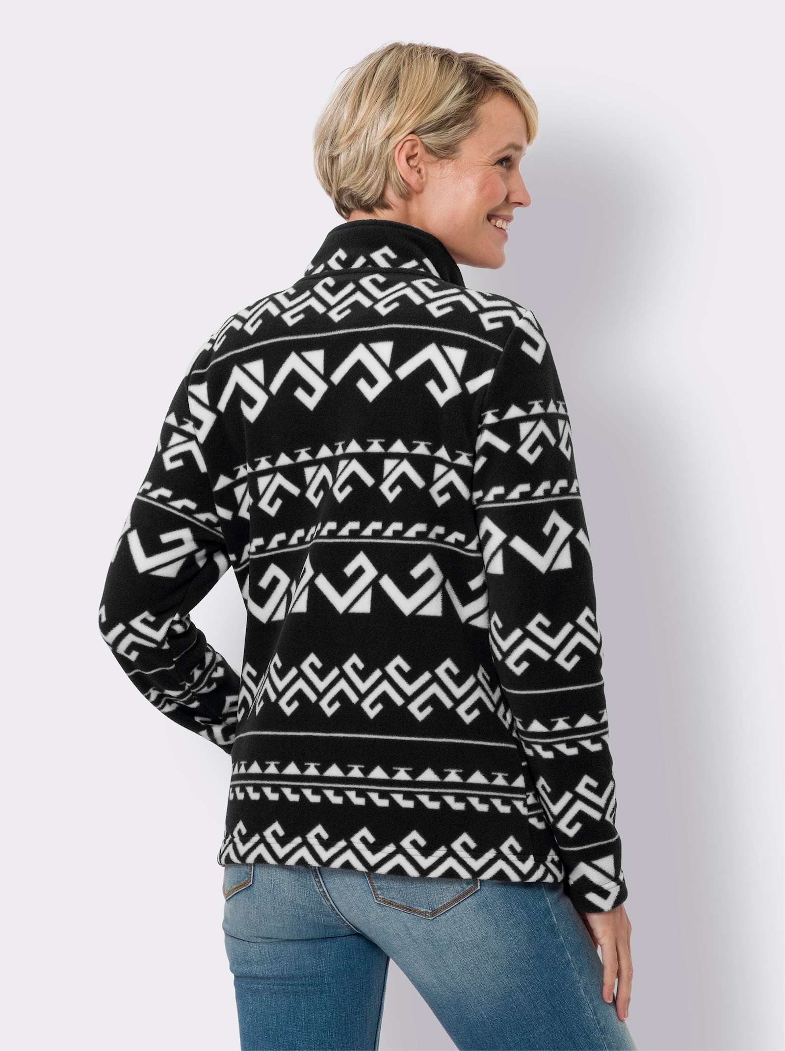 Fleecejacke allover bedruckt - schwarz-ecru-bedruckt