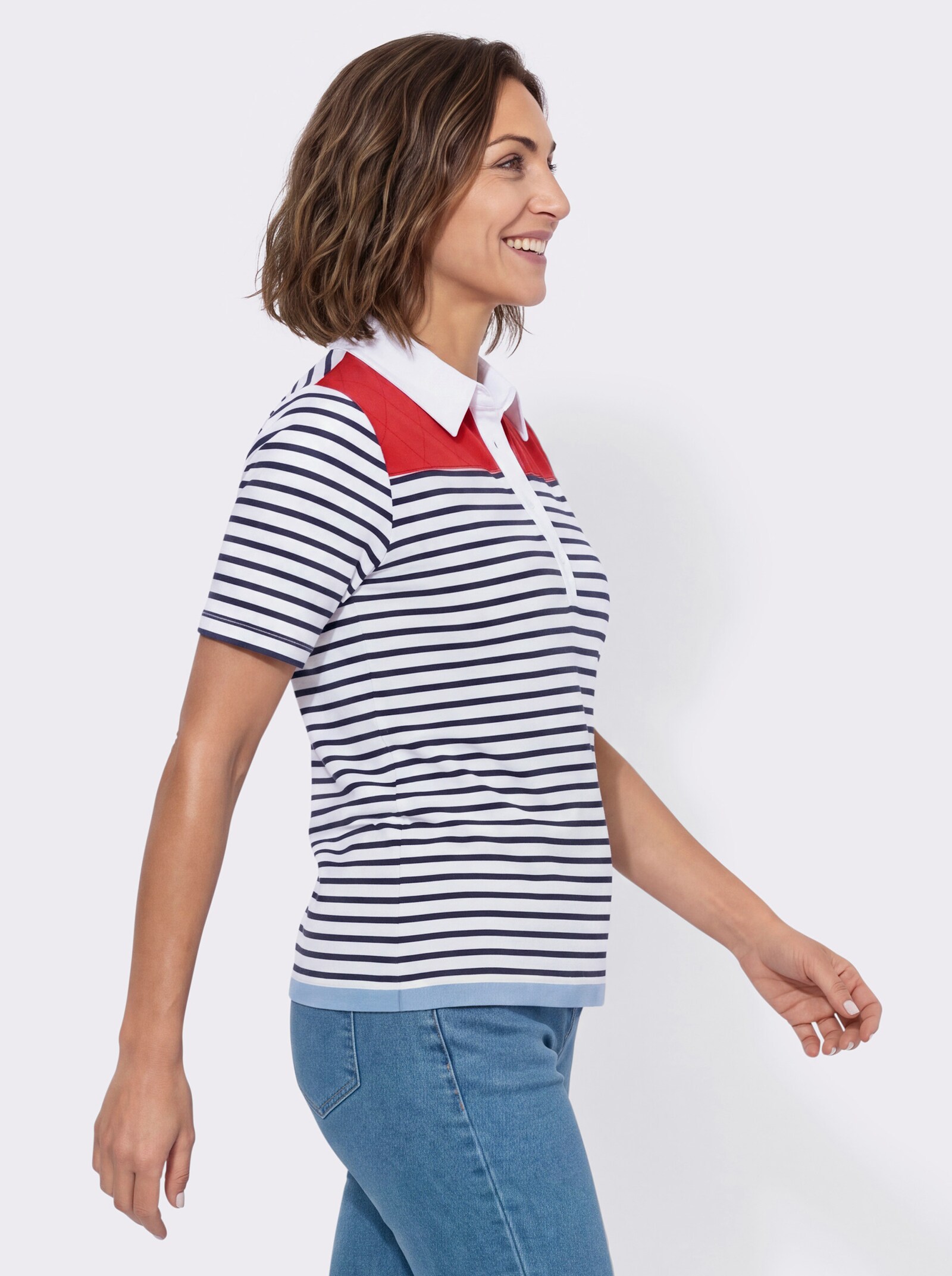Poloshirt im Mustermix - marine-weiß-geringelt