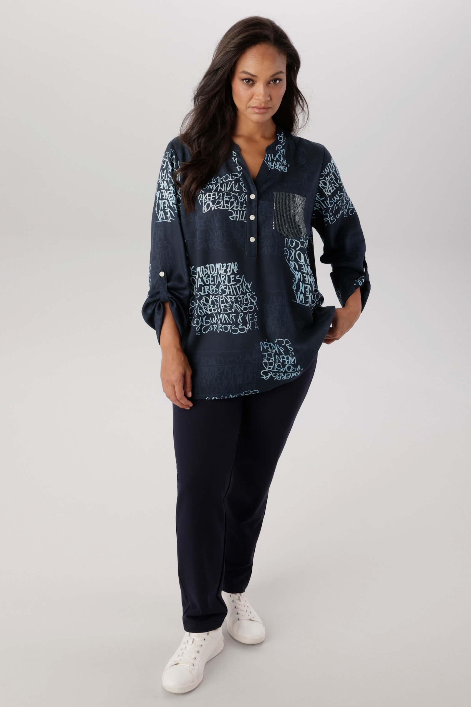 Aniston PLUS Schlupfbluse - marine-hellblau-wollweiß