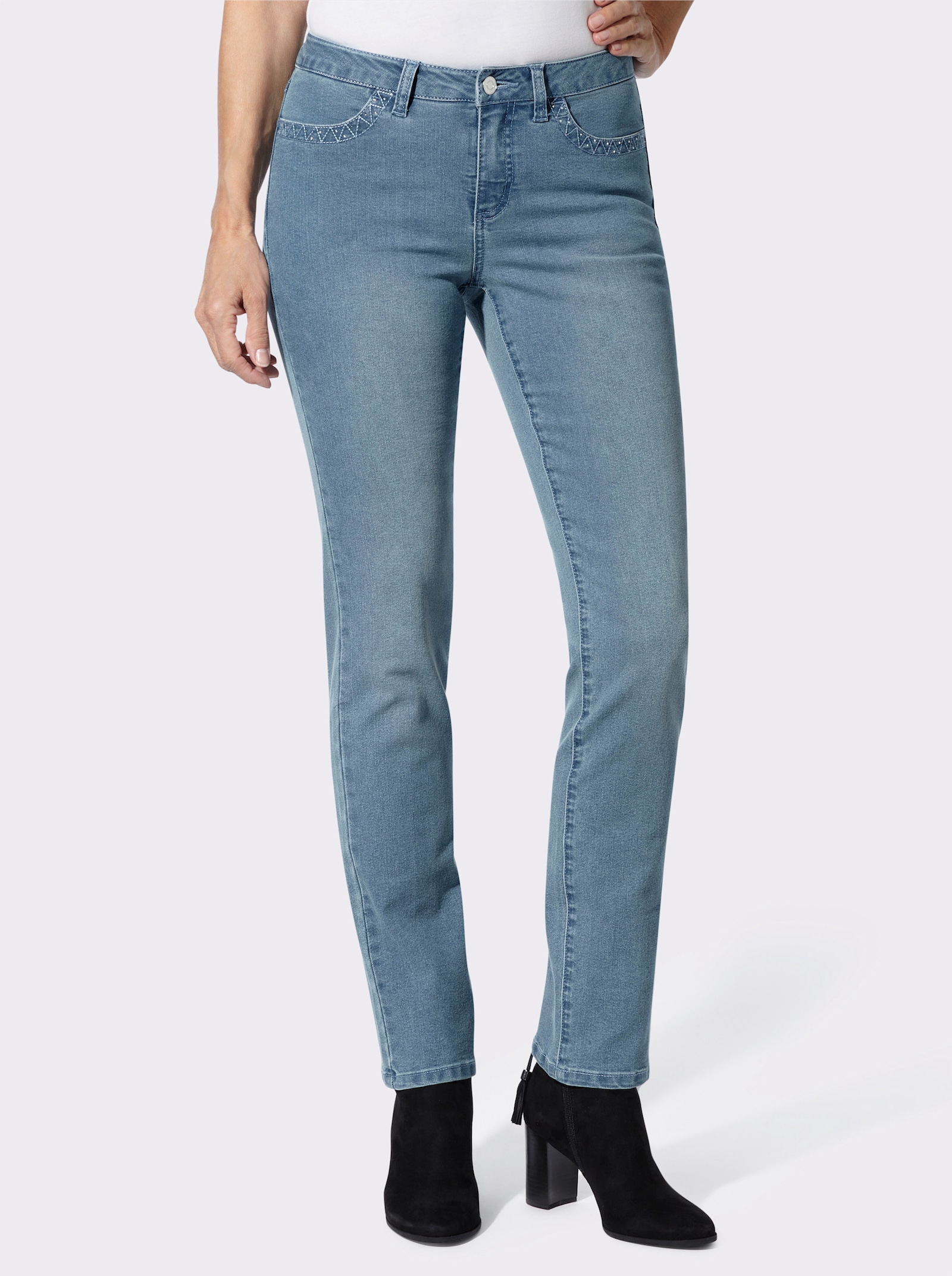 Jeans mit Stickerei auf den Taschen - blue-bleached