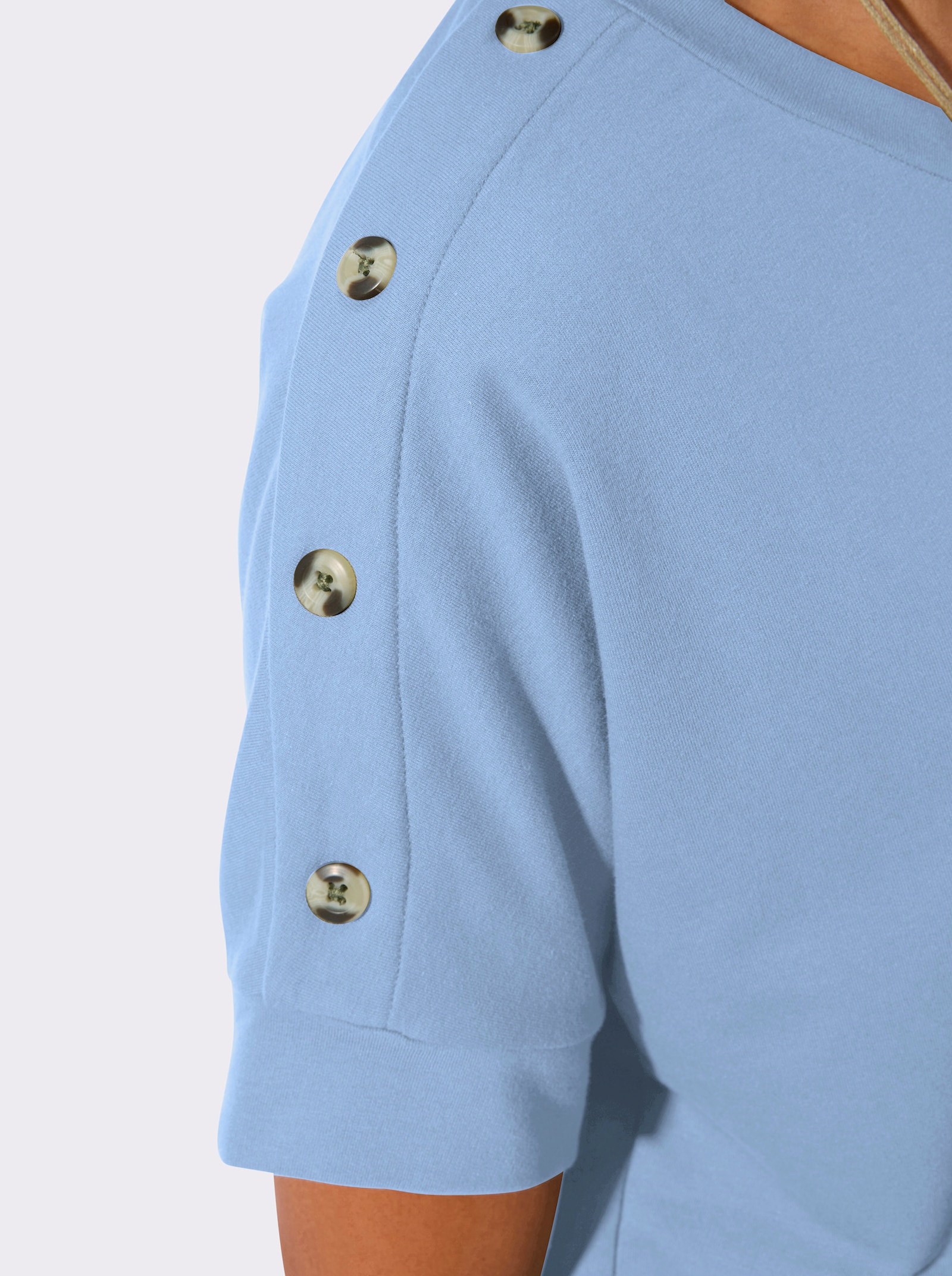 Sweatshirt mit Zierknöpfen an der Schulterpartie - eisblau