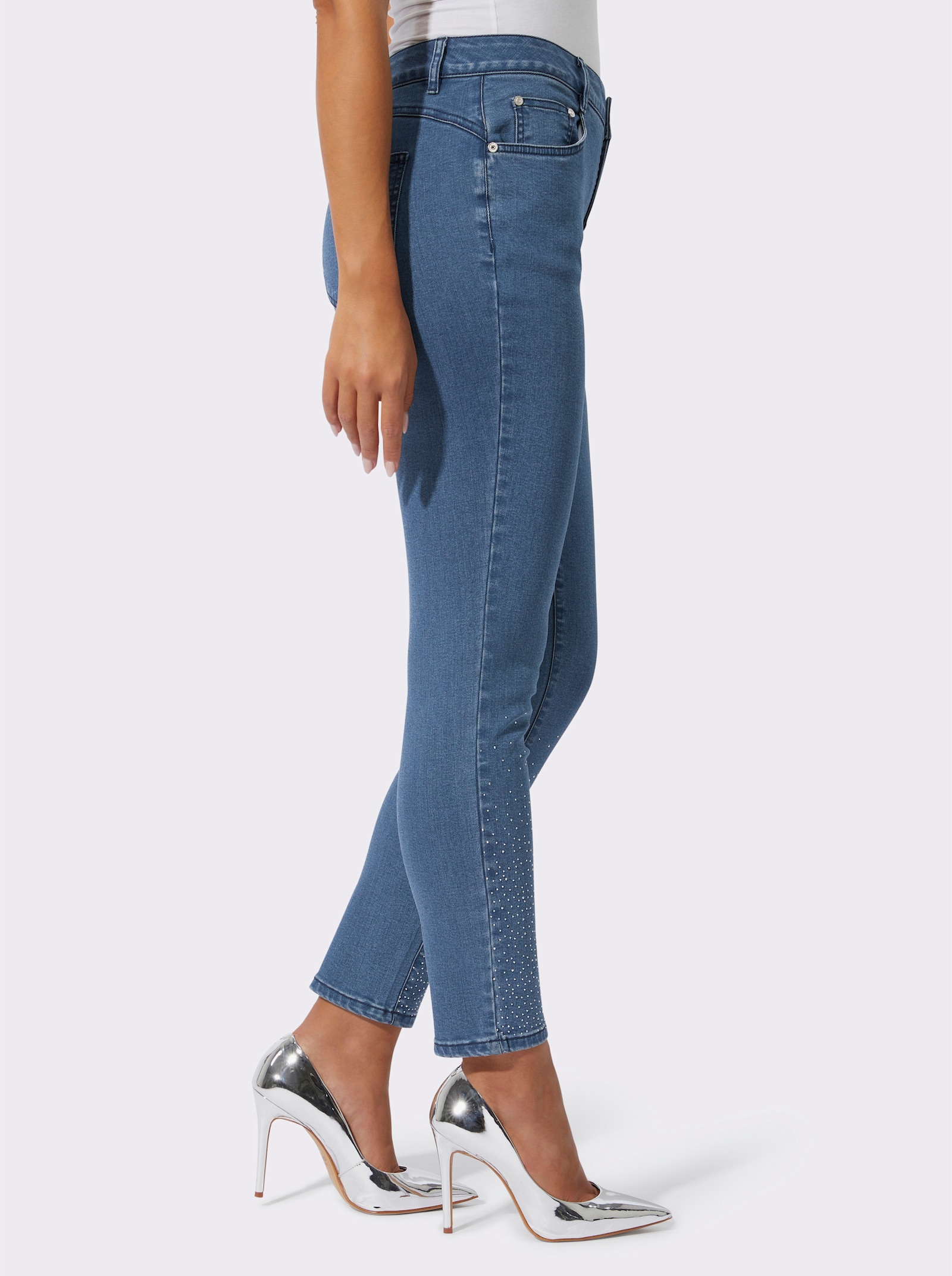 5-Pocket-Jeans mit Glitzersteinchen - blue-bleached