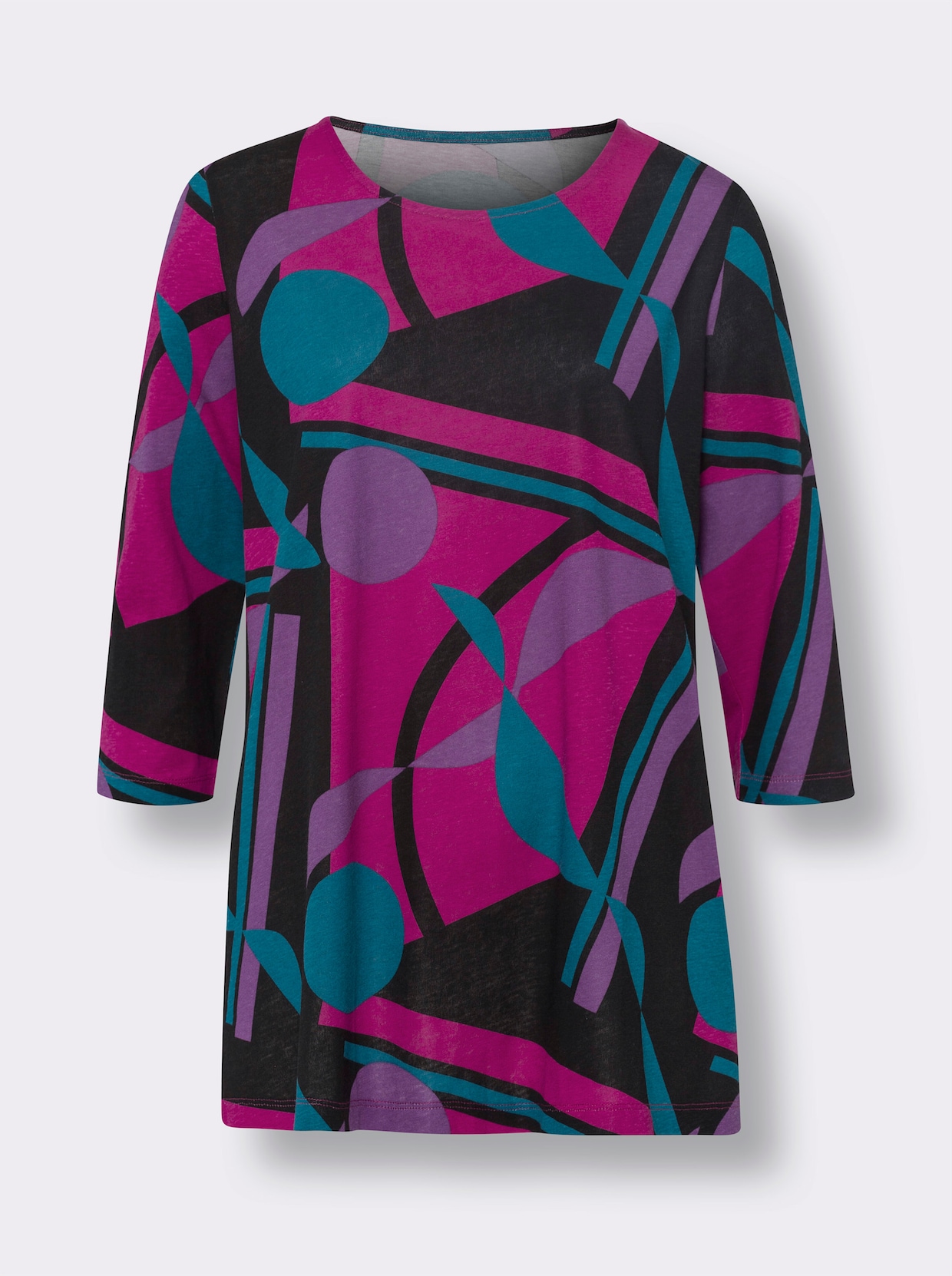 Longshirt - schwarz-magenta-bedruckt