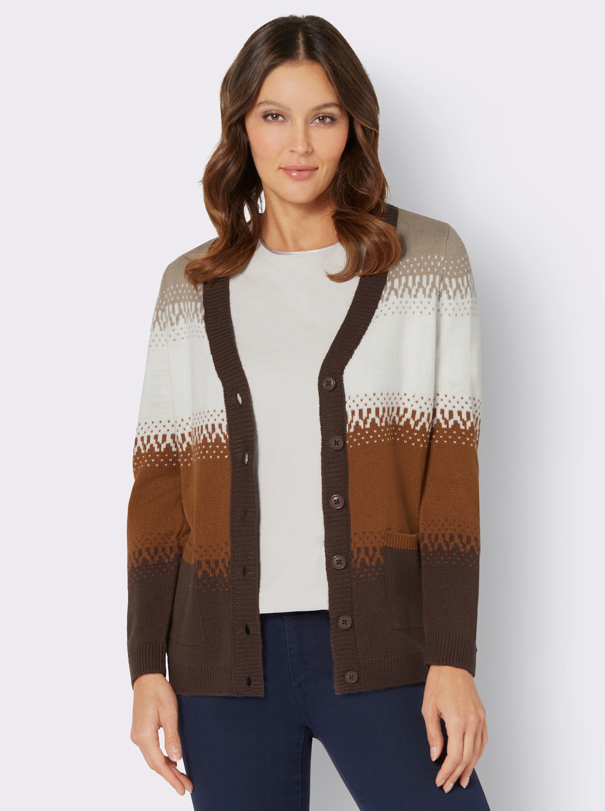 Cardigan - cognac-choklad, mönstrad