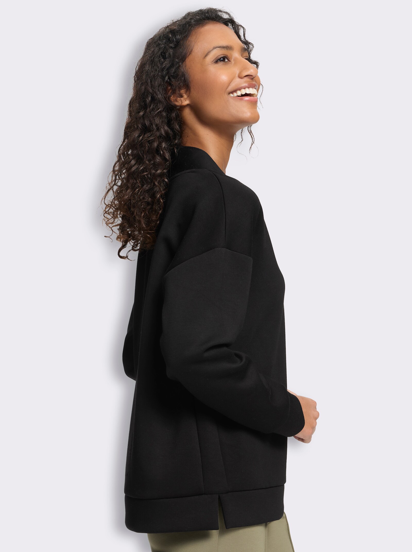 heine Stehkragenshirt mit Seitenschlitzen - schwarz