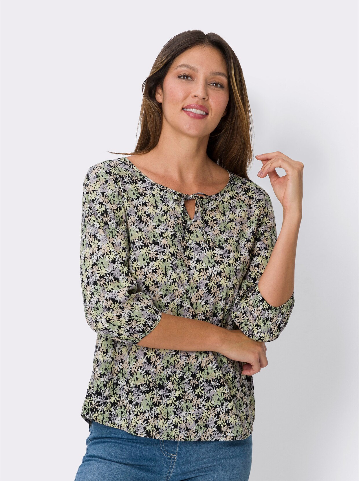 Comfortabele blouse - pistache/beige bedrukt