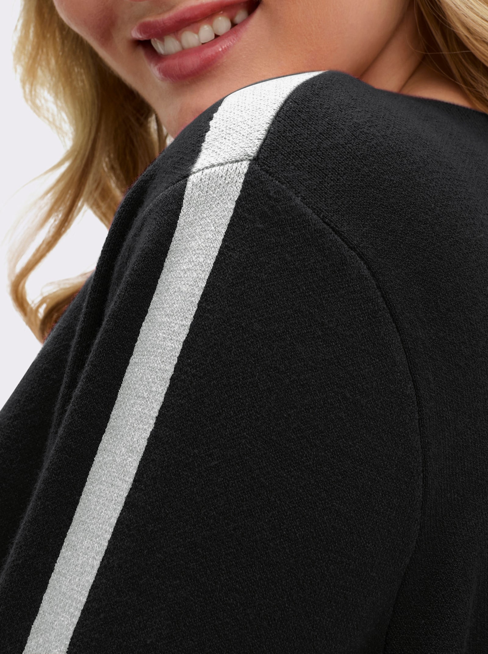 sheego Gebreide pullover met jacquardstrepen - zwart/ecru