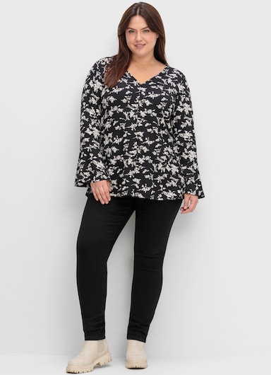 sheego by Joe Browns Langarmshirt - schwarz-gemustert