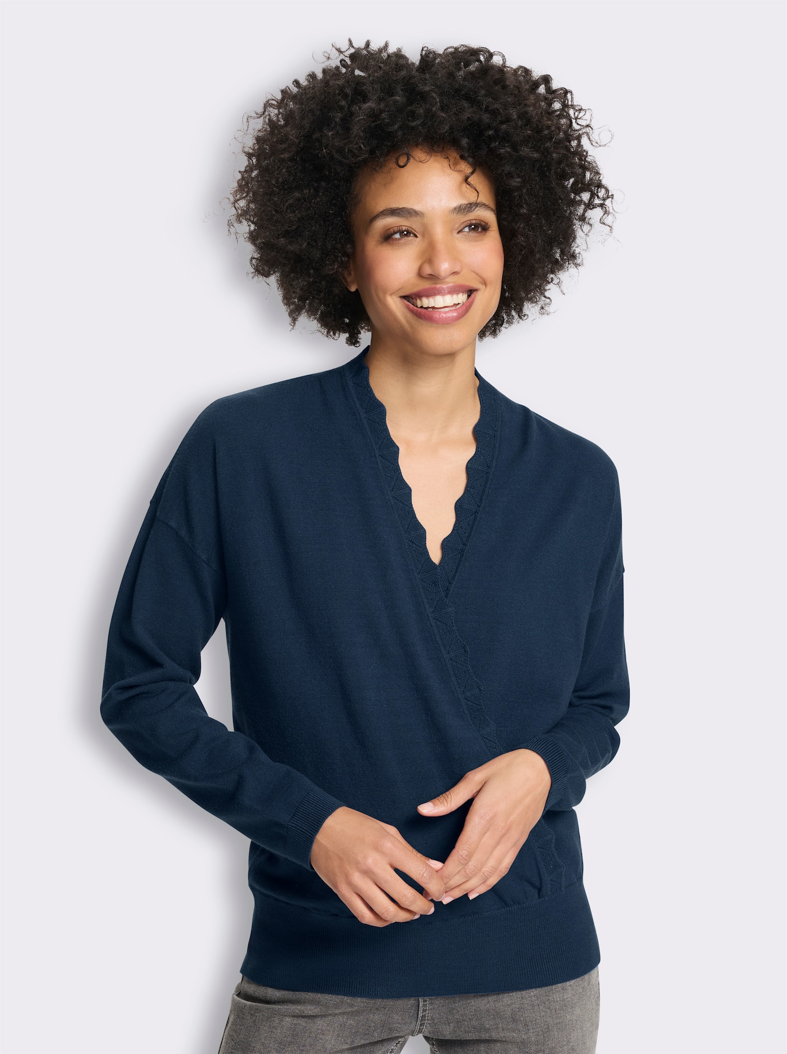 heine Feinstrickpullover in Wickel-Optik - dunkelblau