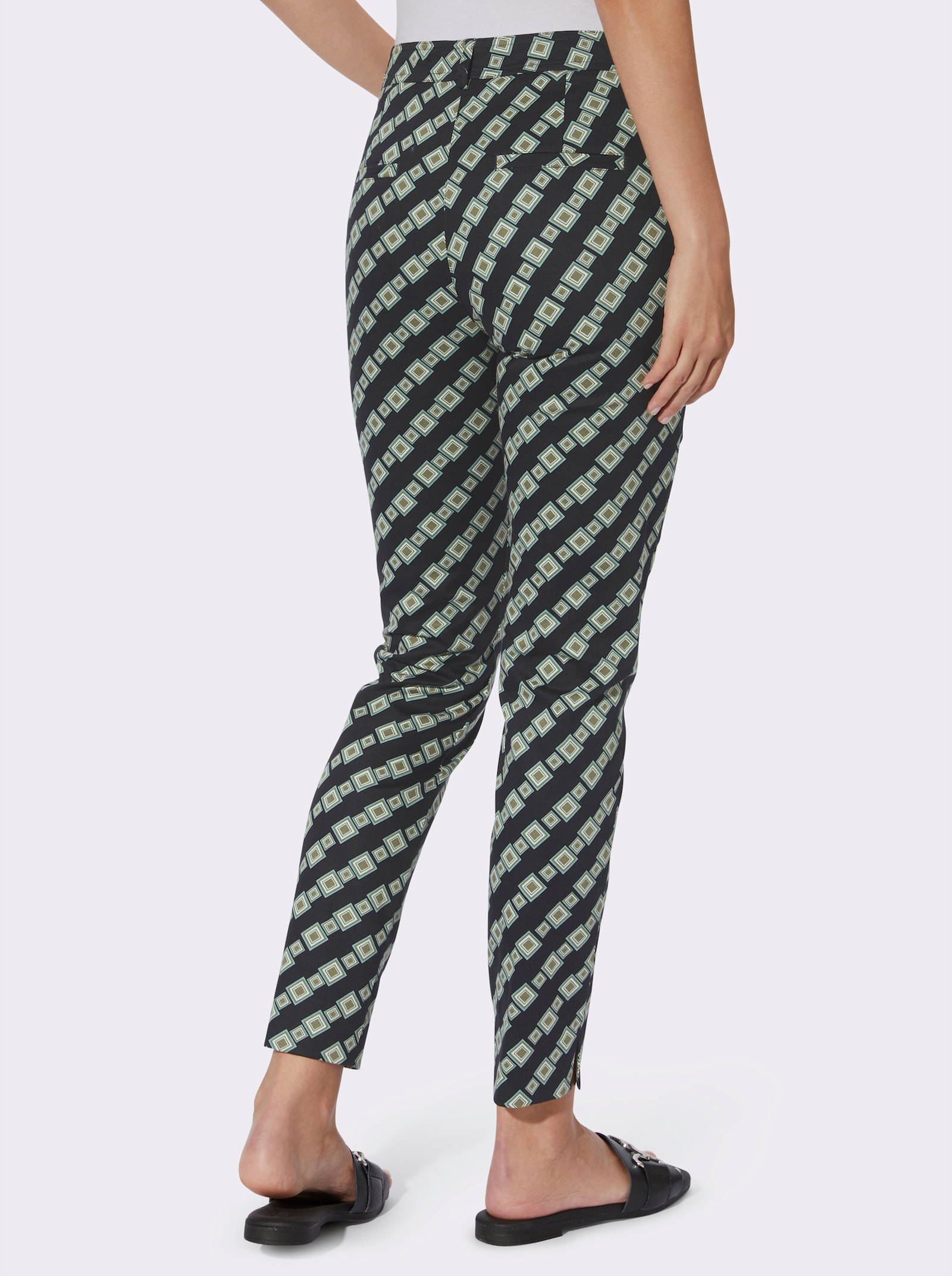 heine Broek met print en paspelzakken, achter - zwart/champagne gedessineerd