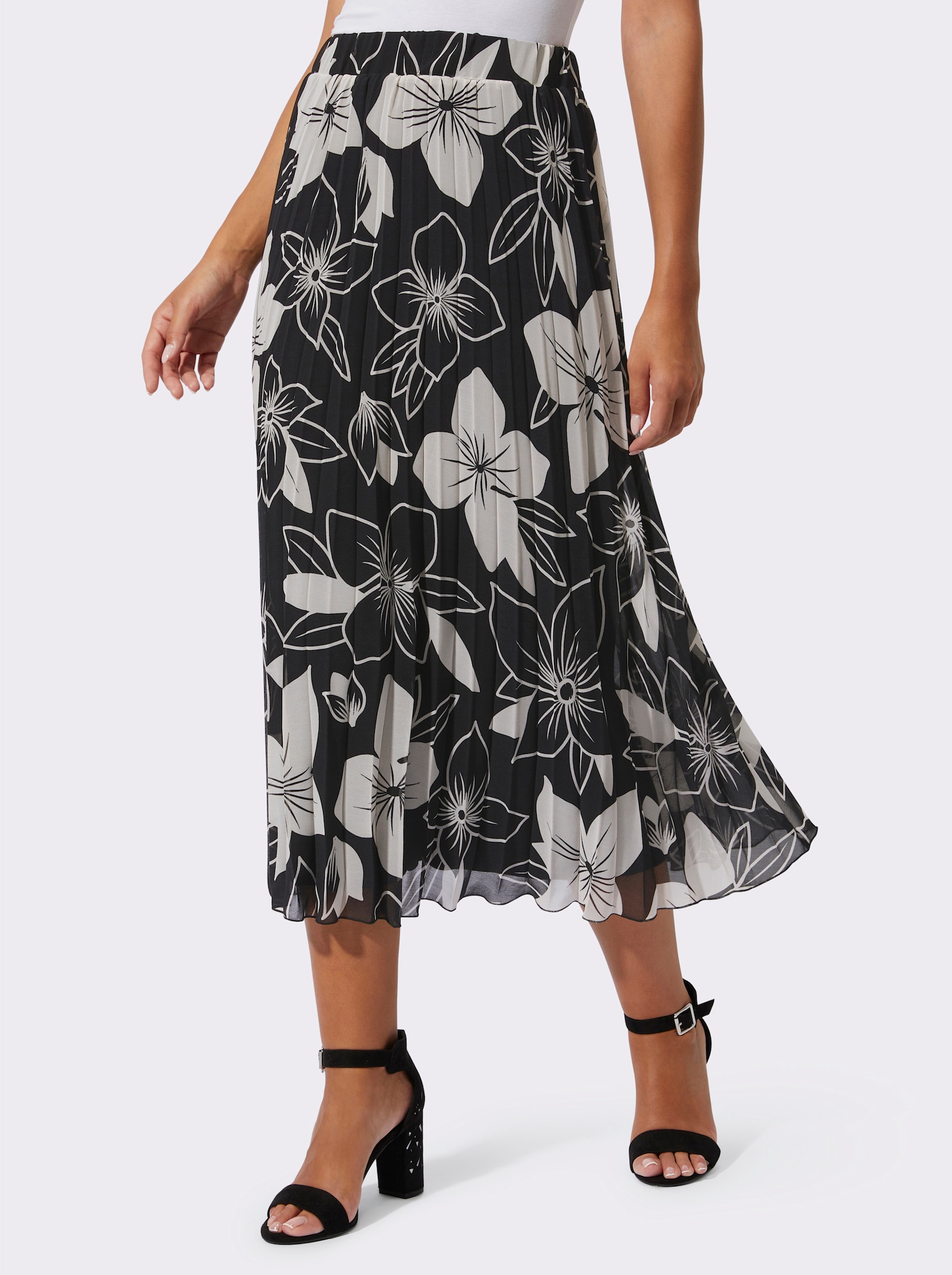 Plisseerock in Web-Qualität - schwarz-champagner-bedruckt