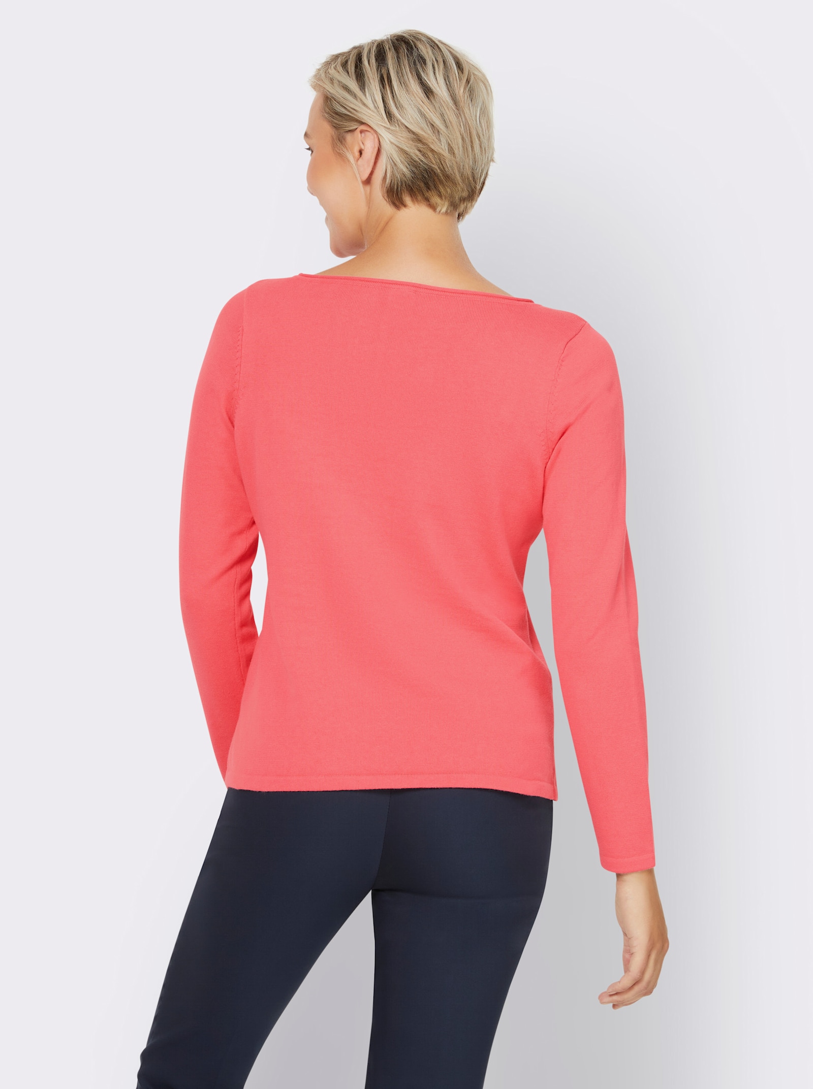 heine Baumwollpullover mit leichtem U-Boot-Ausschnitt - koralle