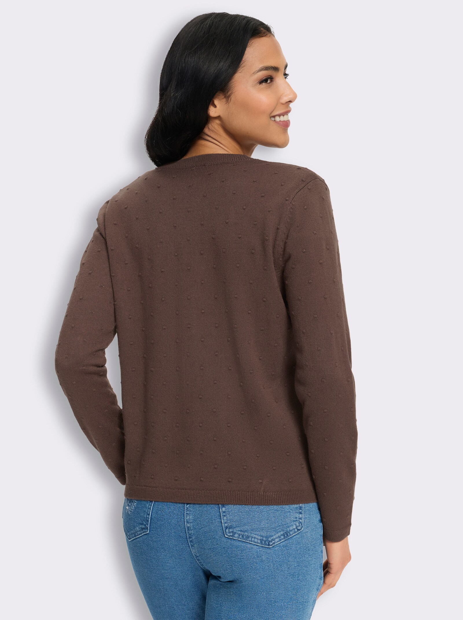 Strickjacke in 3D-Tupfen-Optik - schoko