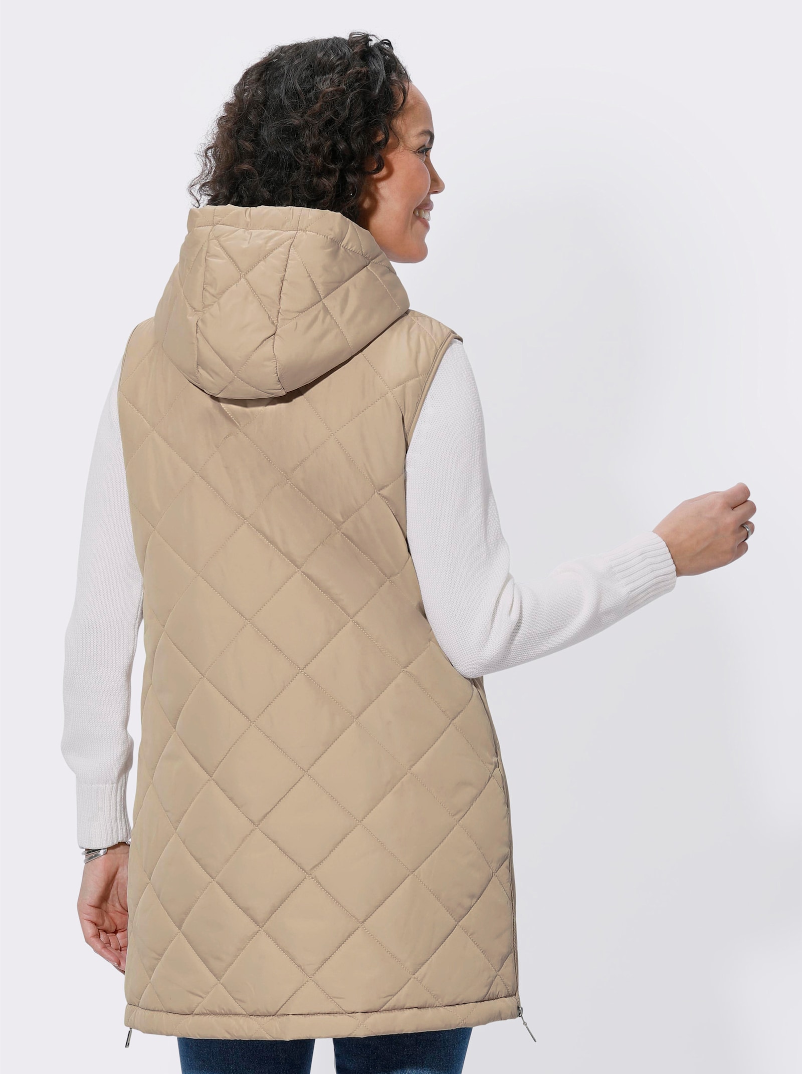 Steppweste in langer Form - beige