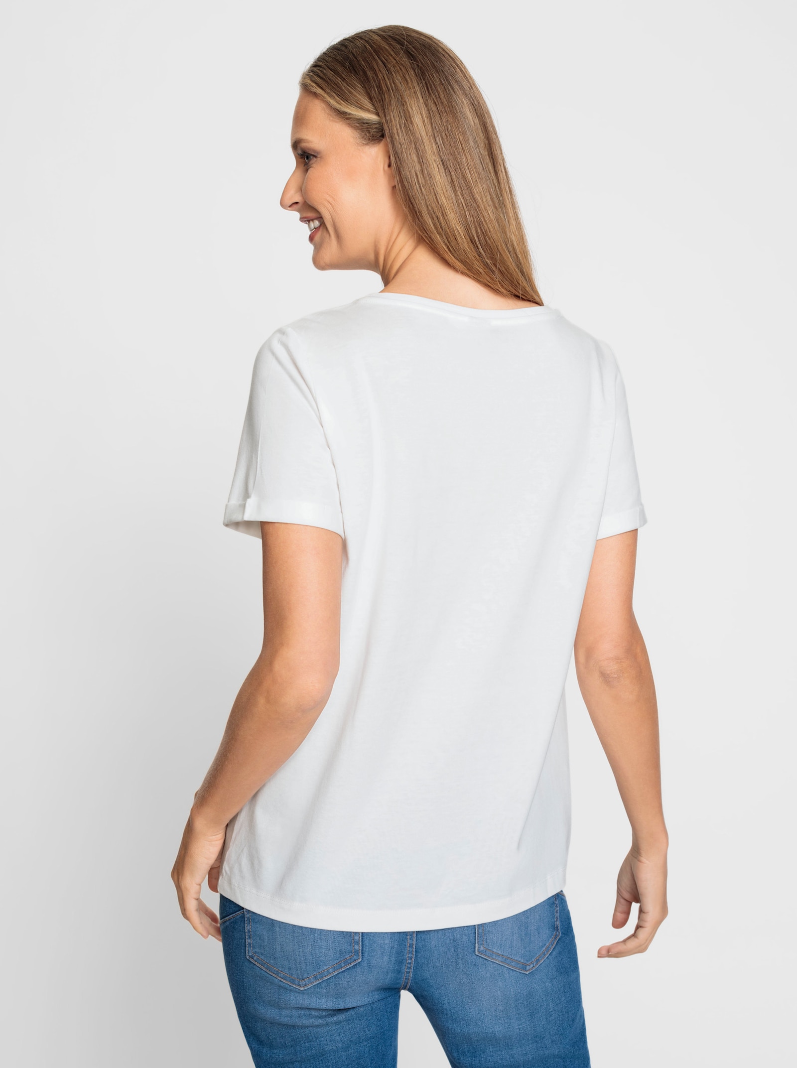 heine Kurzarmshirt mit Glanz-Print - ecru