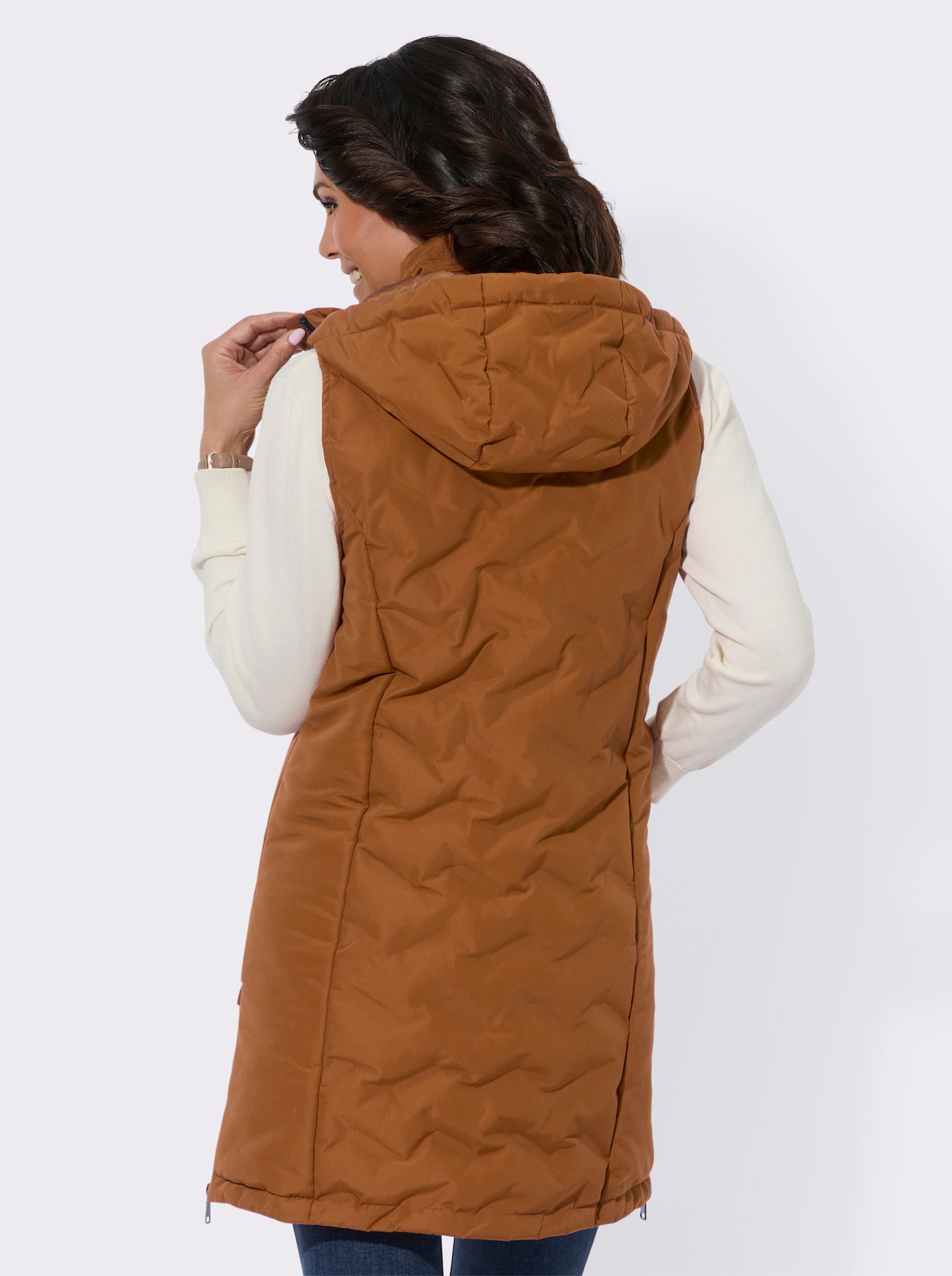 Longweste in Microfaser-Qualität - cognac