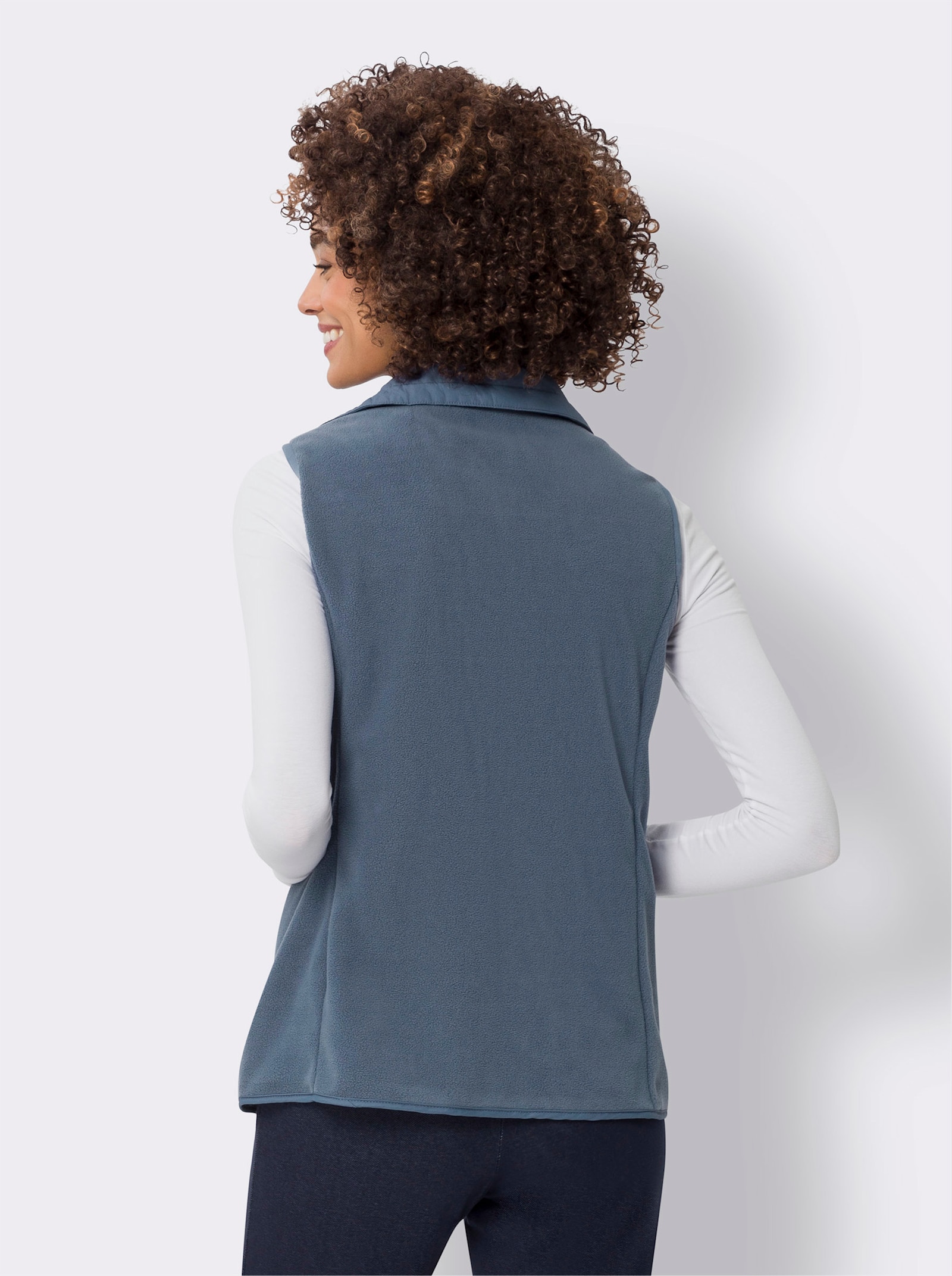 Vesta s vreckami vo švoch - dymová modrá