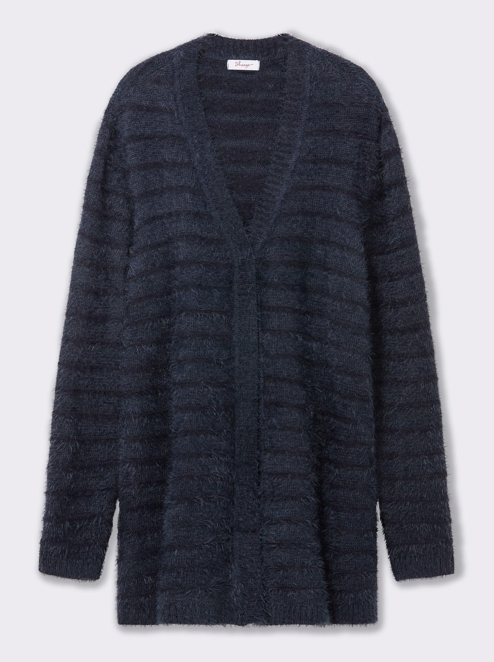 sheego Strickjacke in langer Form mit Druckknopf - tiefblau