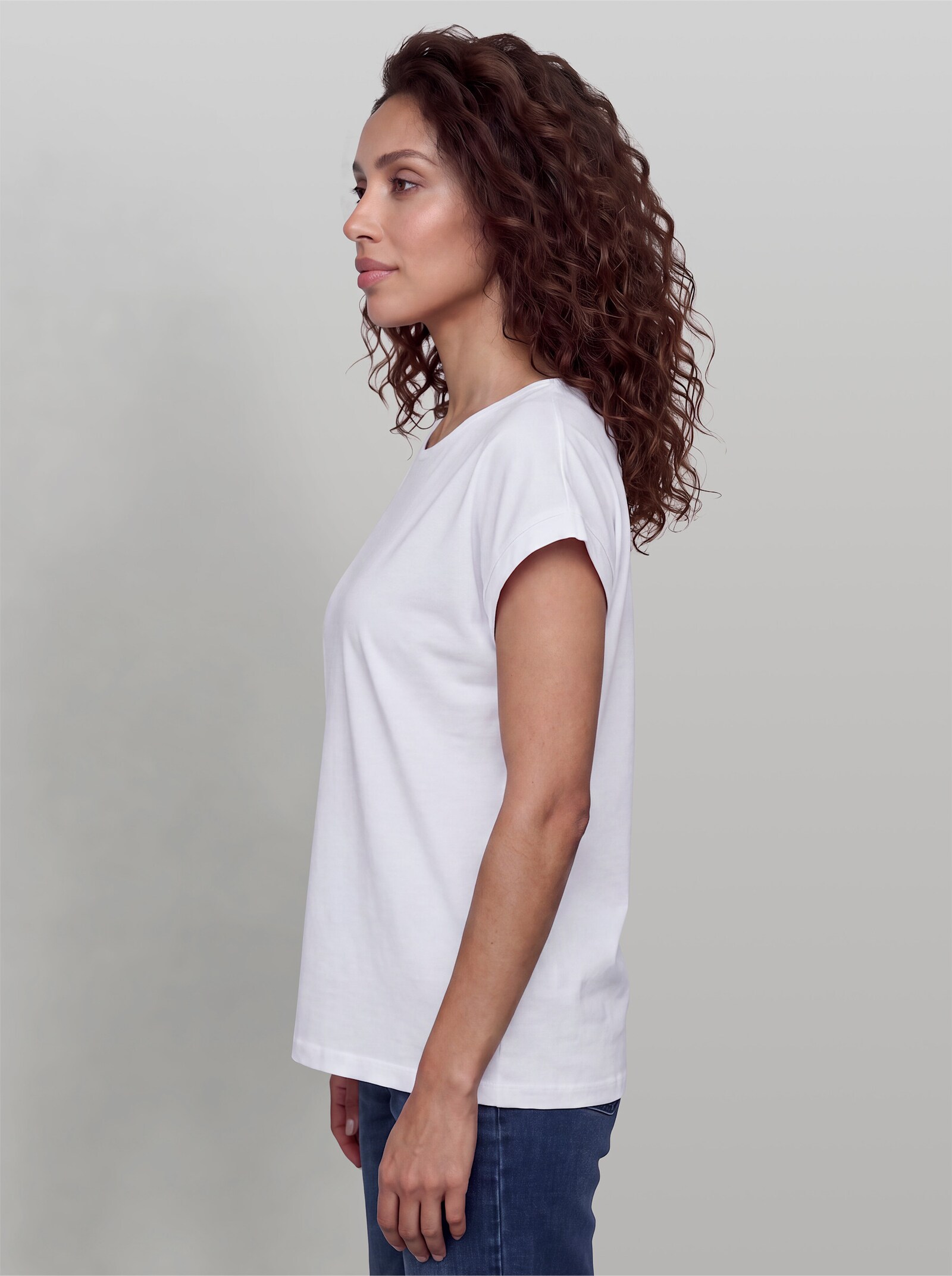 heine T-Shirt mit fixiertem Umschlag - weiß