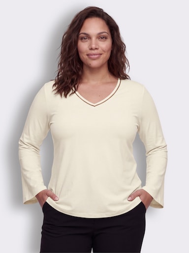 sheego Langarmshirt mit Trompetenärmeln - champagner