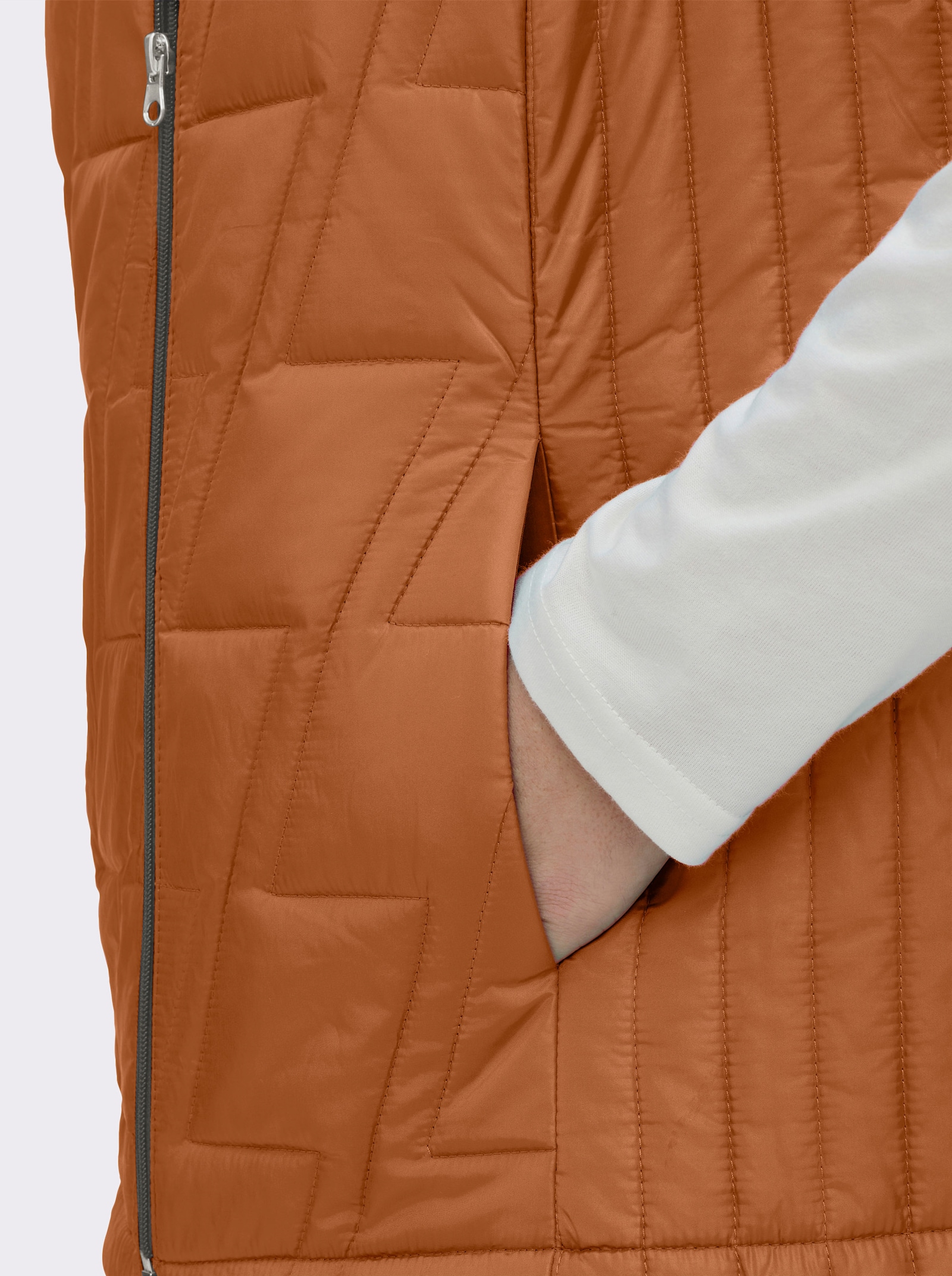 Steppweste mit kontrastfarbigem Futter - cognac