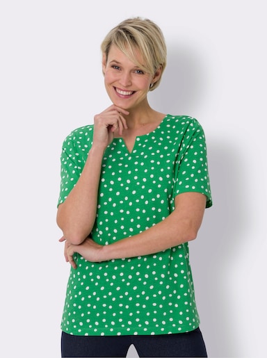 Kurzarmshirt - grasgrün-weiss-getupft