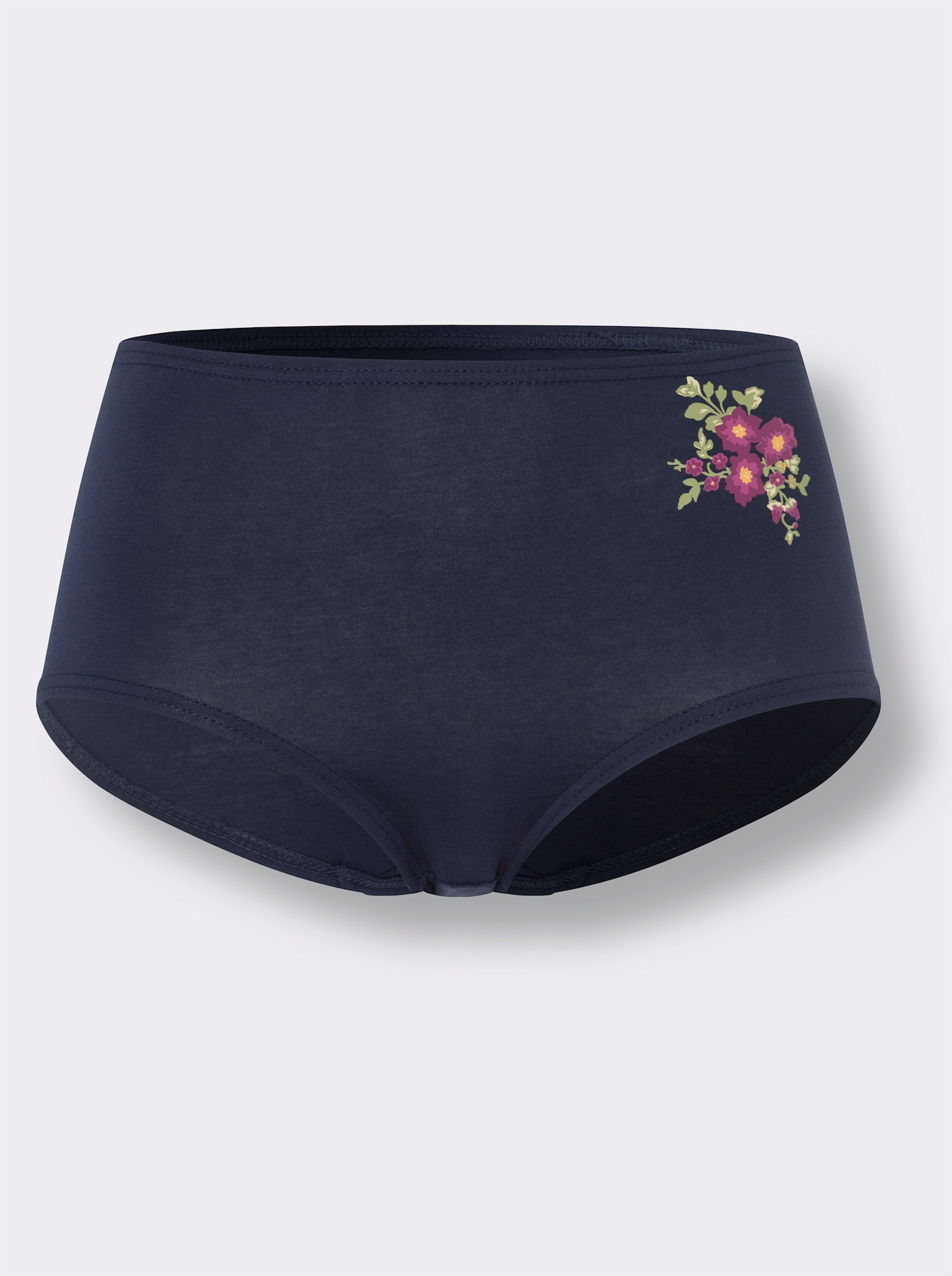 Taillenslip mit Blütenmotiv - marine + weiß + lila