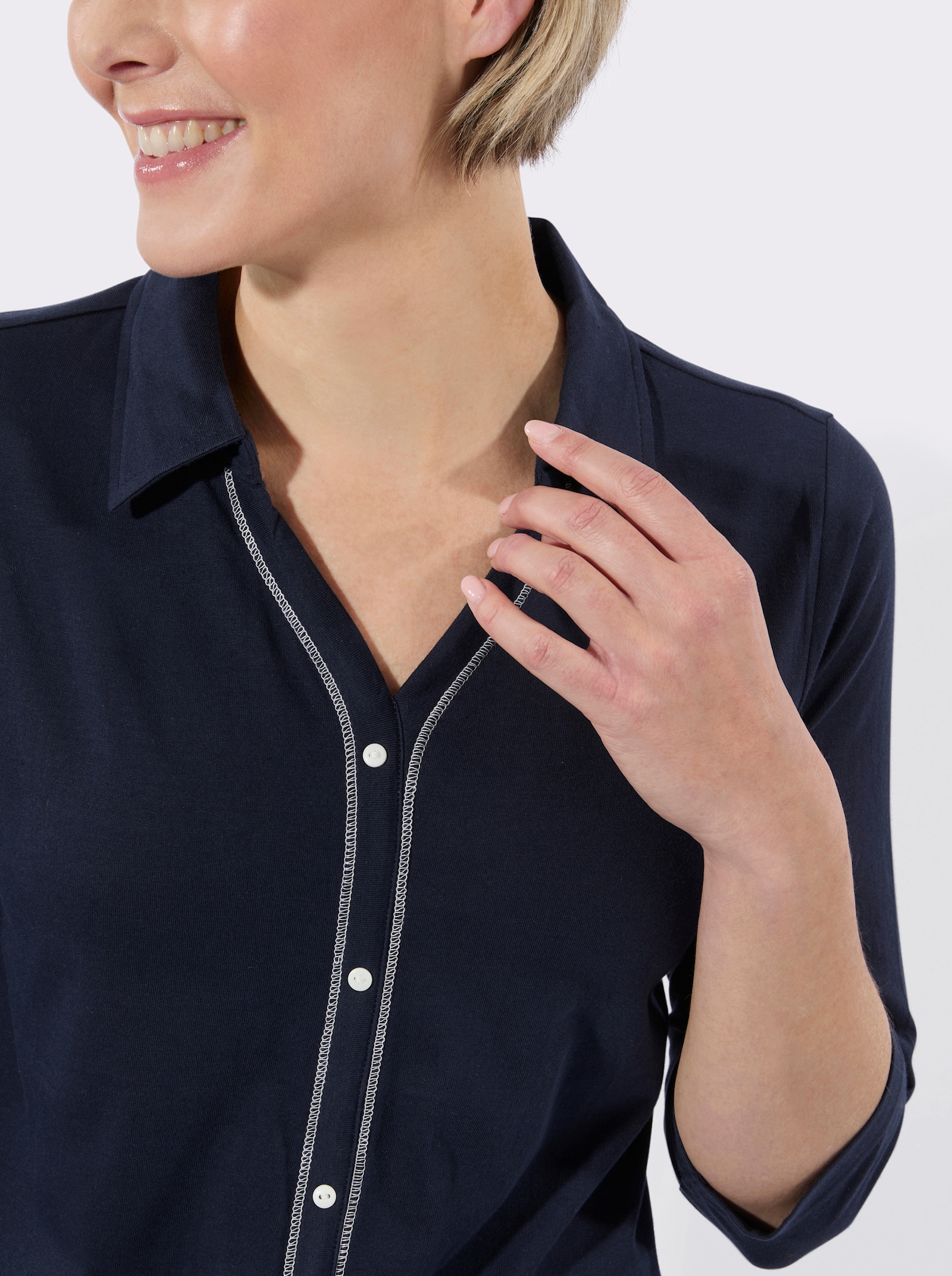 Poloshirt mit imitierter Knopfleiste - marine