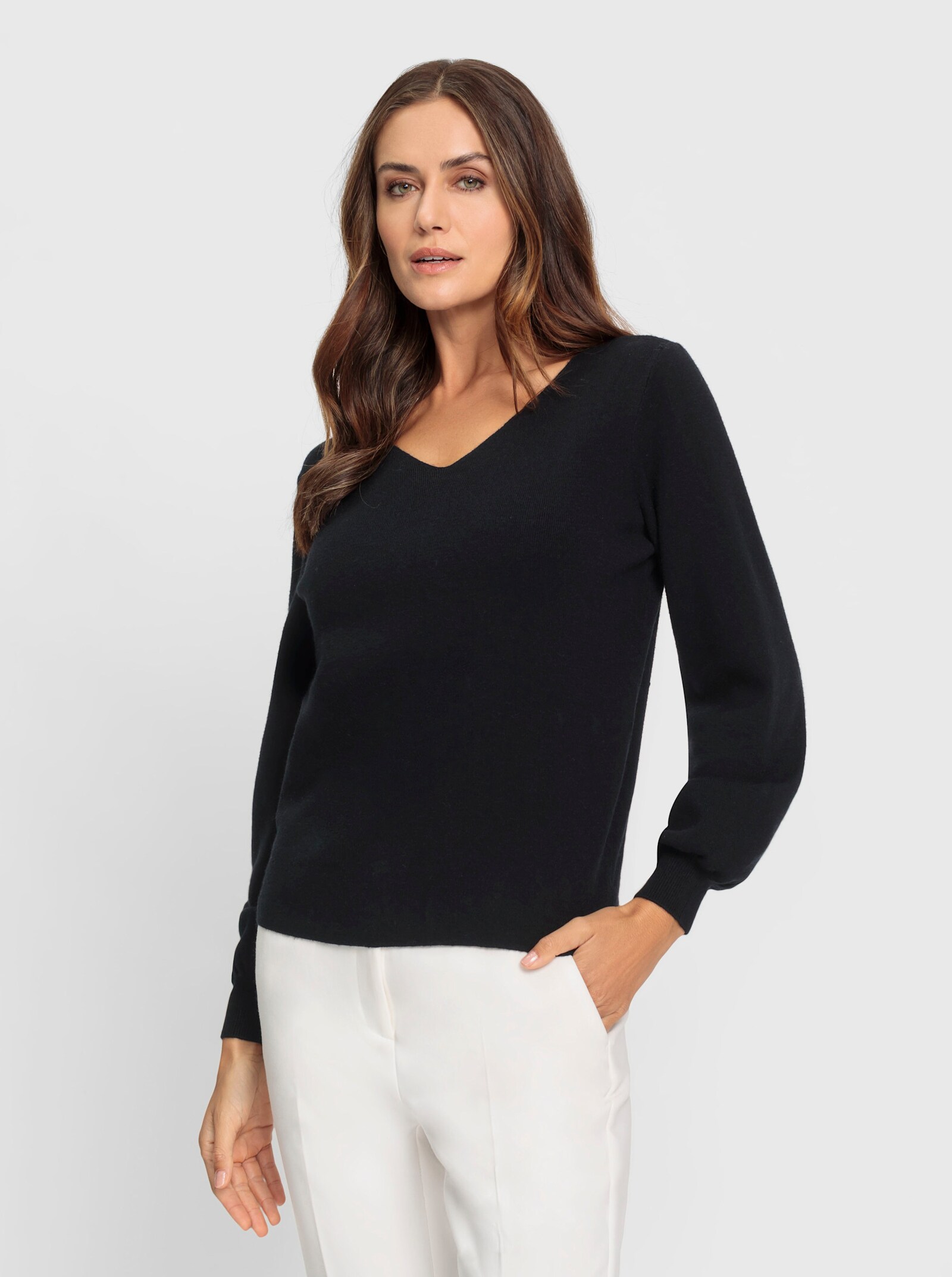 heine Feinstrickpullover mit V-Ausschnitt vorne und hinten - schwarz