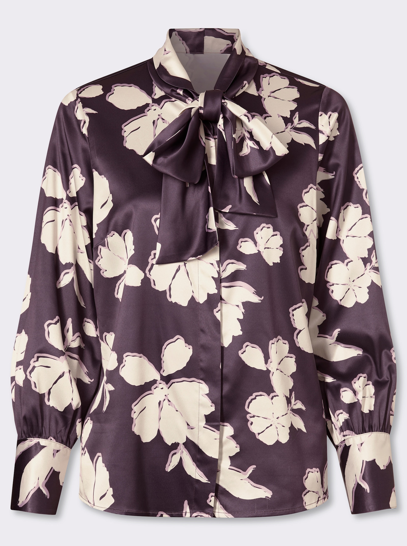 heine Schluppenbluse aus schimmernden Satin - aubergine-champagner-bedruckt