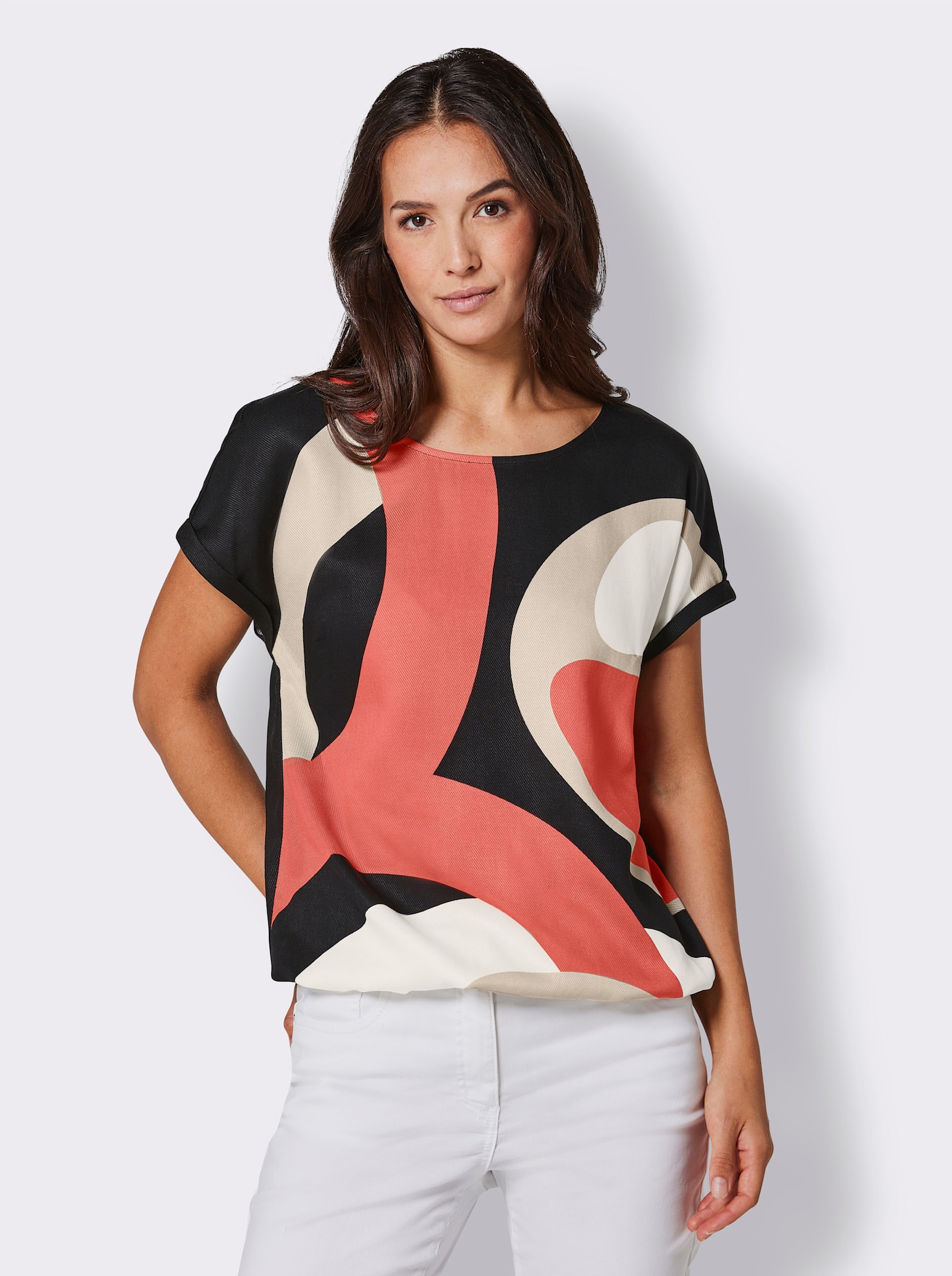 CREATION L PREMIUM Schlupfbluse mit Leinen-Anteil - beige-grapefruit-bedruckt