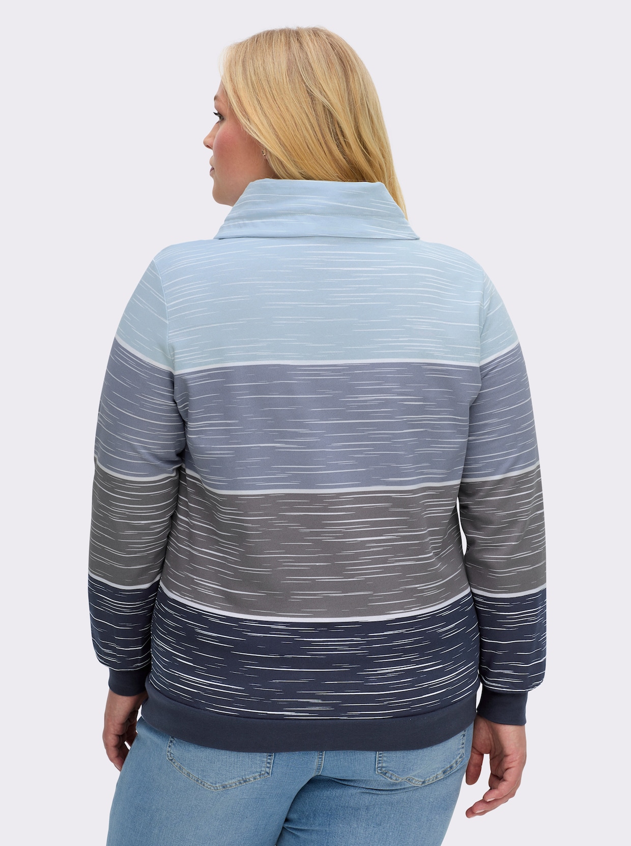 Sweatshirt mit überlappendem Rollkragen - marine-hellblau-bedruckt