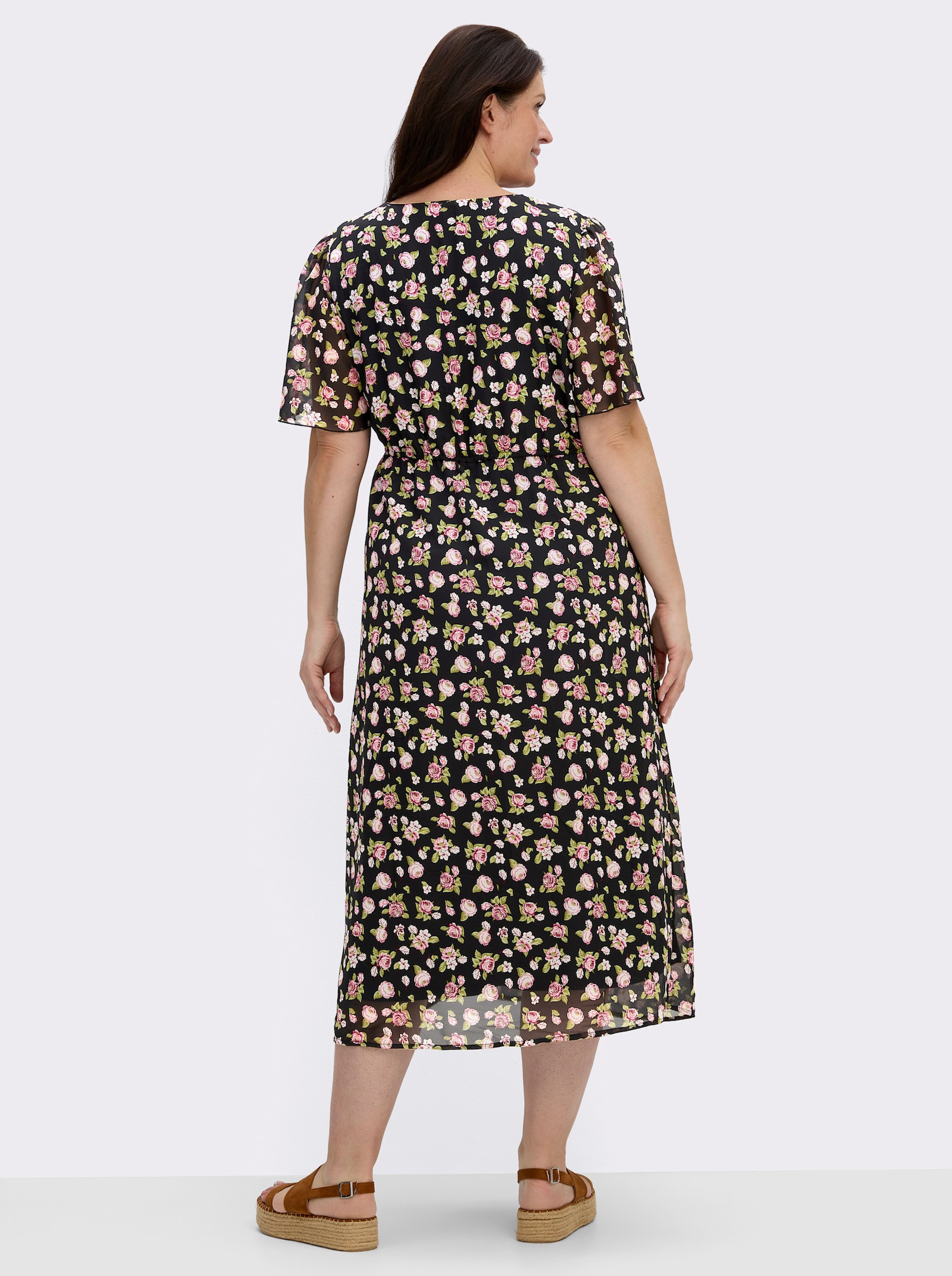  Blumenkleid in Georgette-Qualität - schwarz-weiß-gemustert