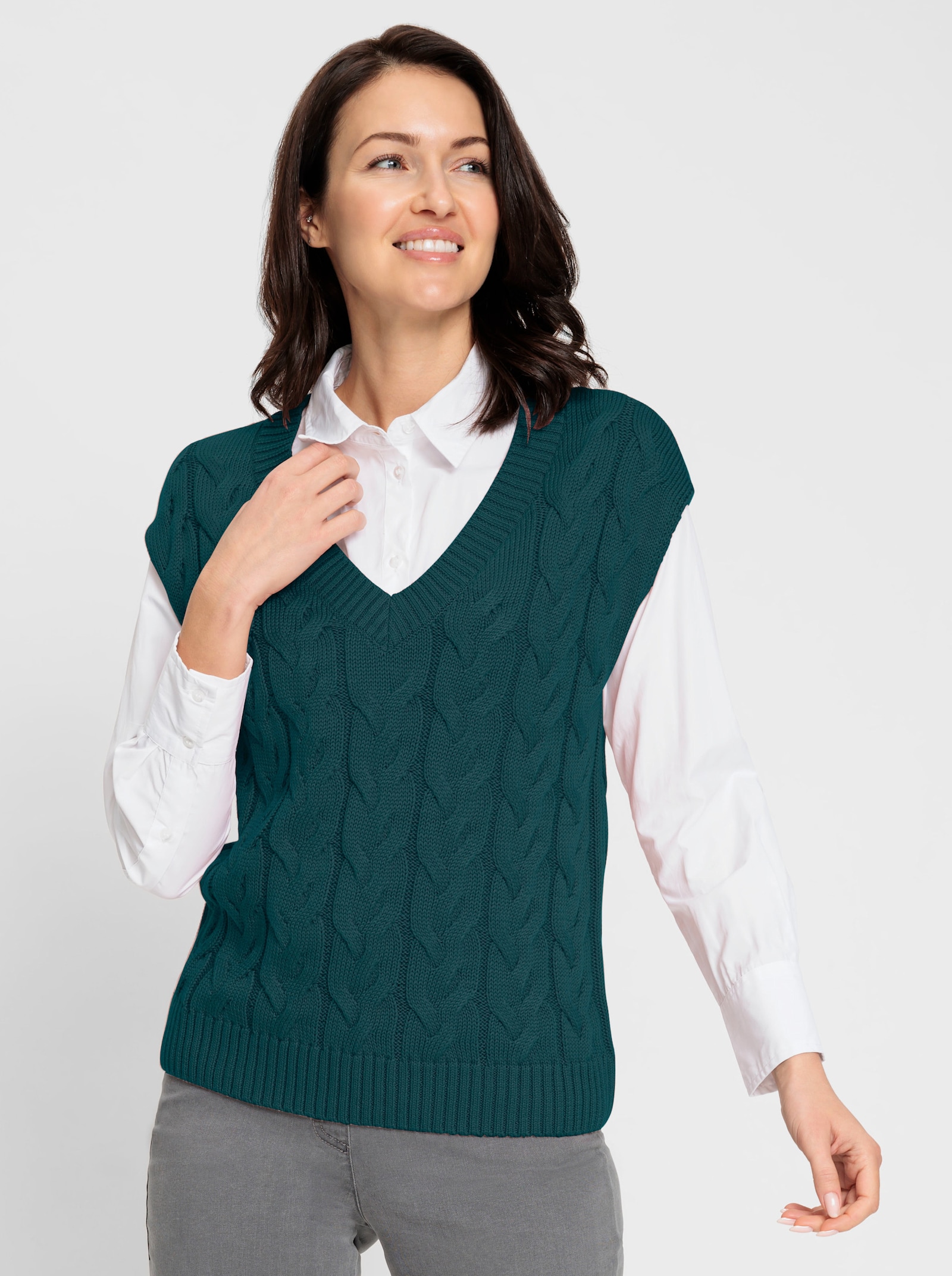 Slip-over met kabelpatroon - petrol