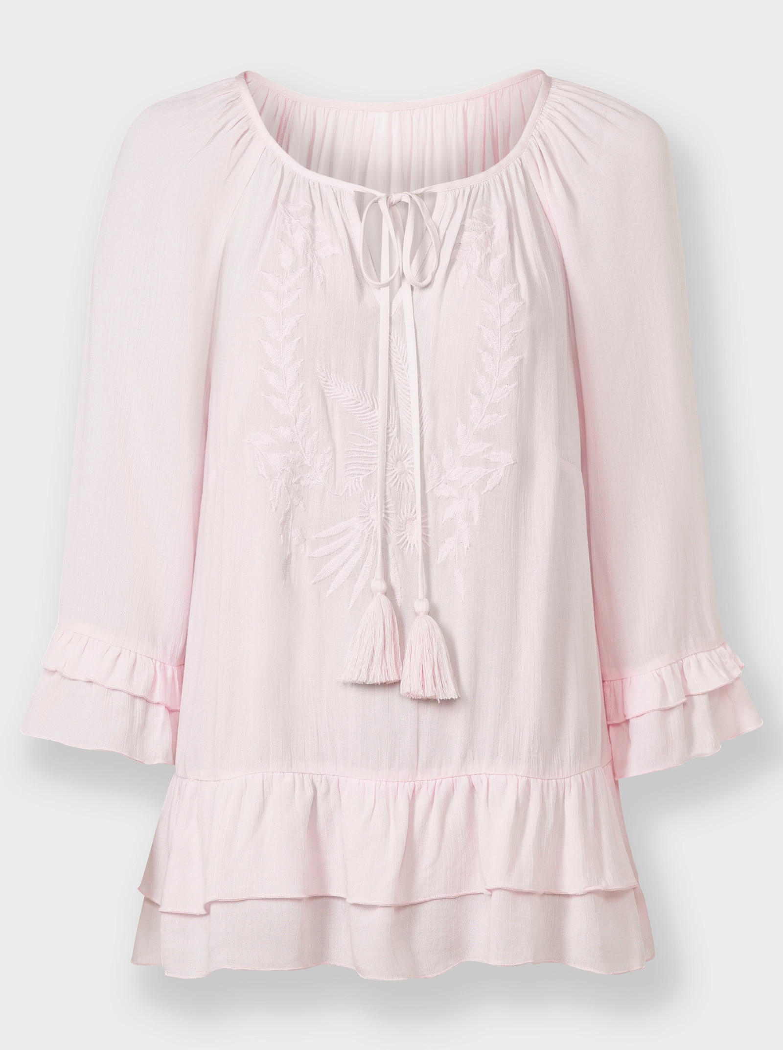 Schlupfbluse mit Blumenstickerei - hellrosé